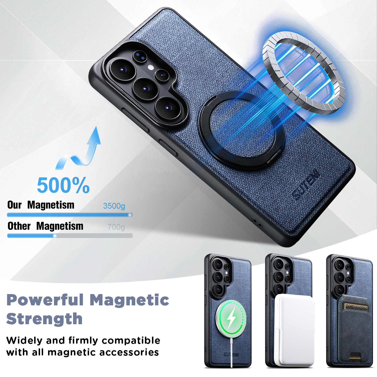 SUTENI G3NZ Magnet Wireless Charging Phone Case Faux Leather 360° Rotating Stand Ring Buckle Frosted Feel For Samsung Galaxy S26Ultra S25 S24 S23 S22