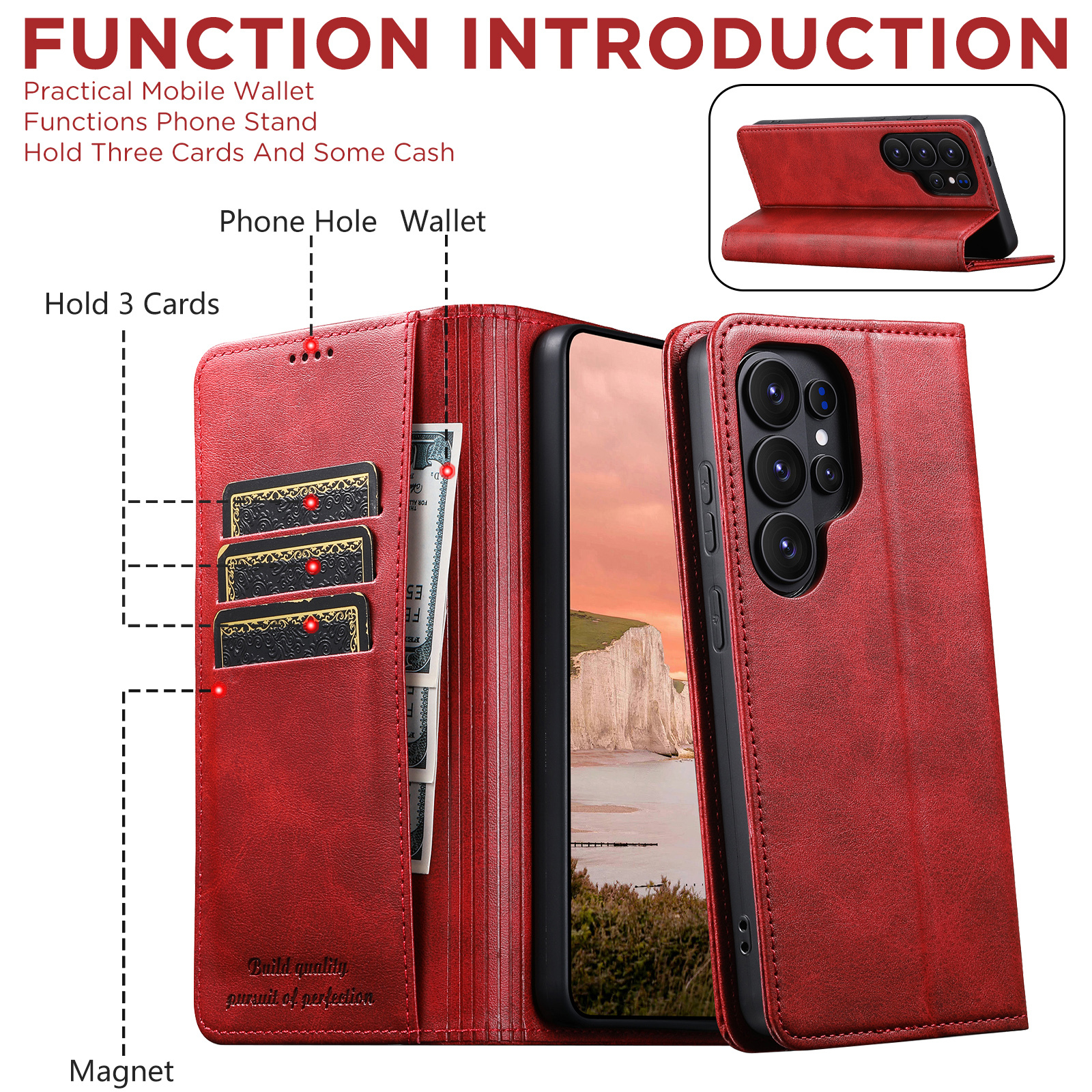 SUTENI J01 Faux Leather Card Holder Stand Wallet Magnet Flip Cover Phone Case For Samsung Galaxy S26 Ultra S25 Plus S24 S23 S22 Note20