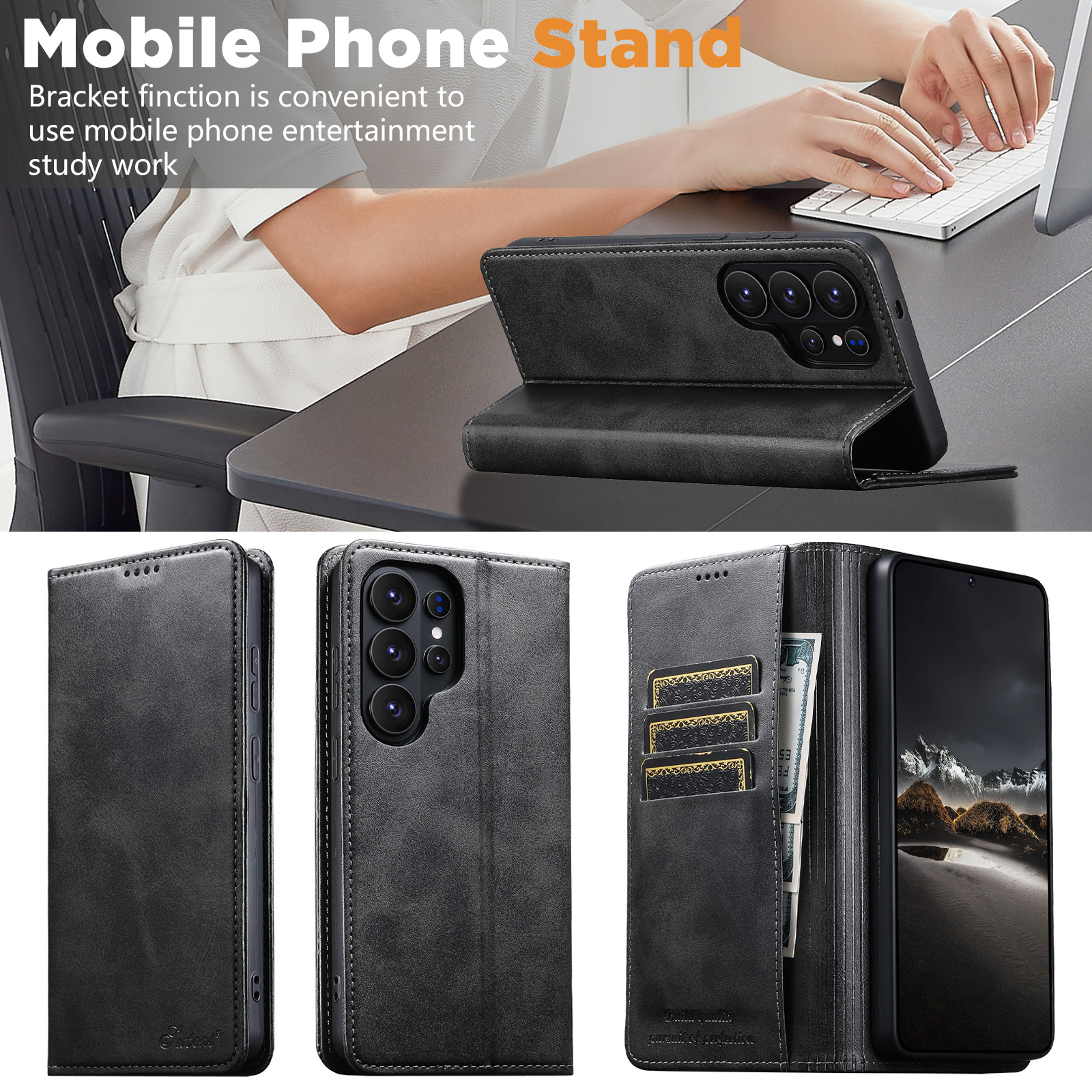 SUTENI J01 Faux Leather Card Holder Stand Wallet Magnet Flip Cover Phone Case For Samsung Galaxy S26 Ultra S25 Plus S24 S23 S22 Note20