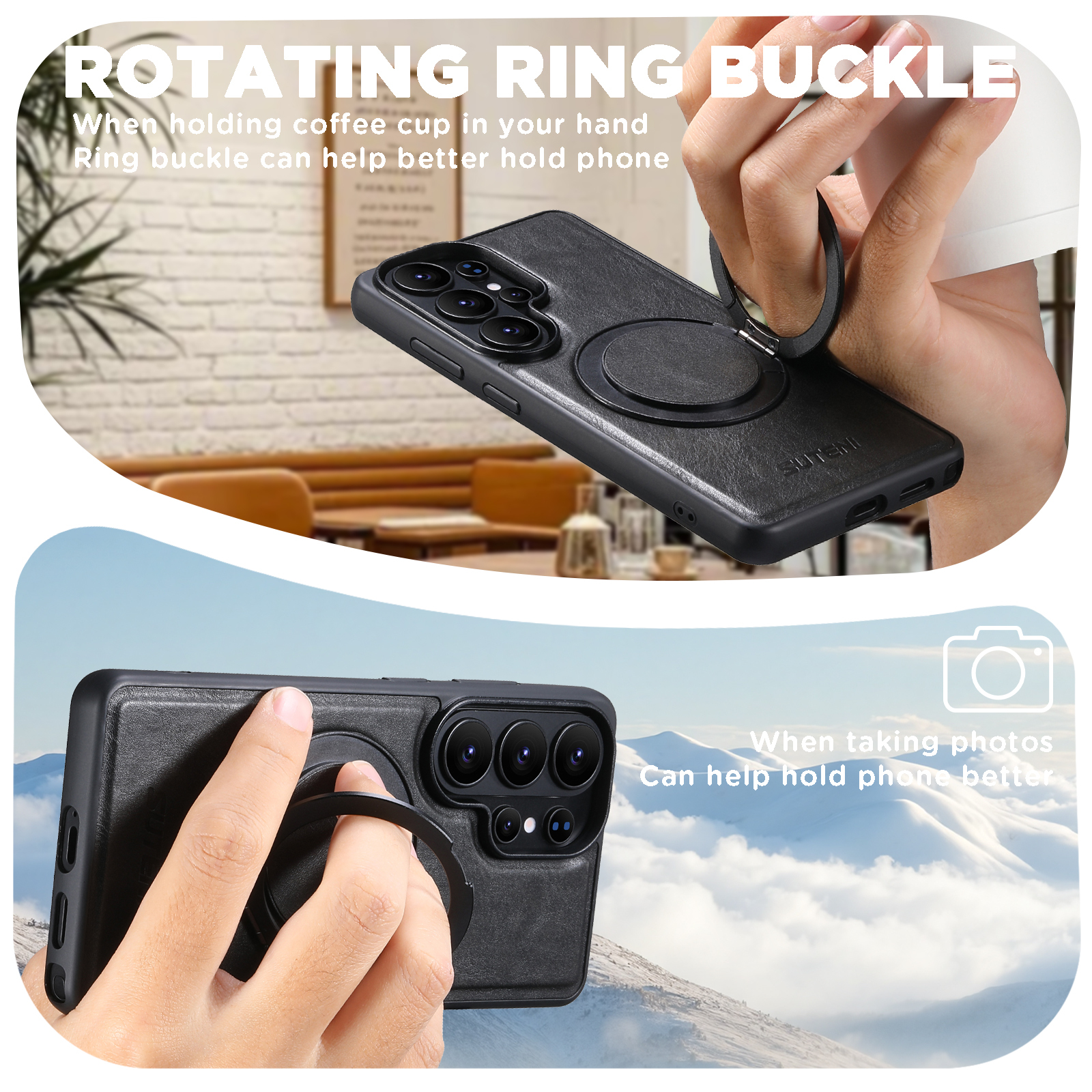 SUTENI G3YL Magnet Wireless Charging Phone Case Oil Wax Faux Leather 360° Rotating Stand Buckle For Samsung Galaxy S26 Ultra S25 S24 S23 S22