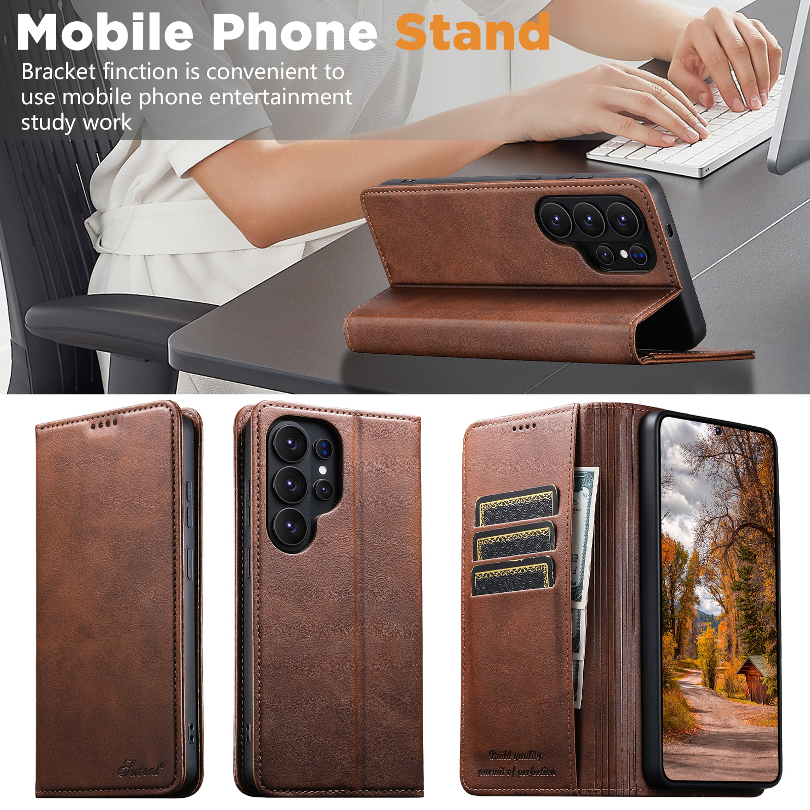 SUTENI J01 Faux Leather Card Holder Stand Wallet Magnet Flip Cover Phone Case For Samsung Galaxy S26 Ultra S25 Plus S24 S23 S22 Note20
