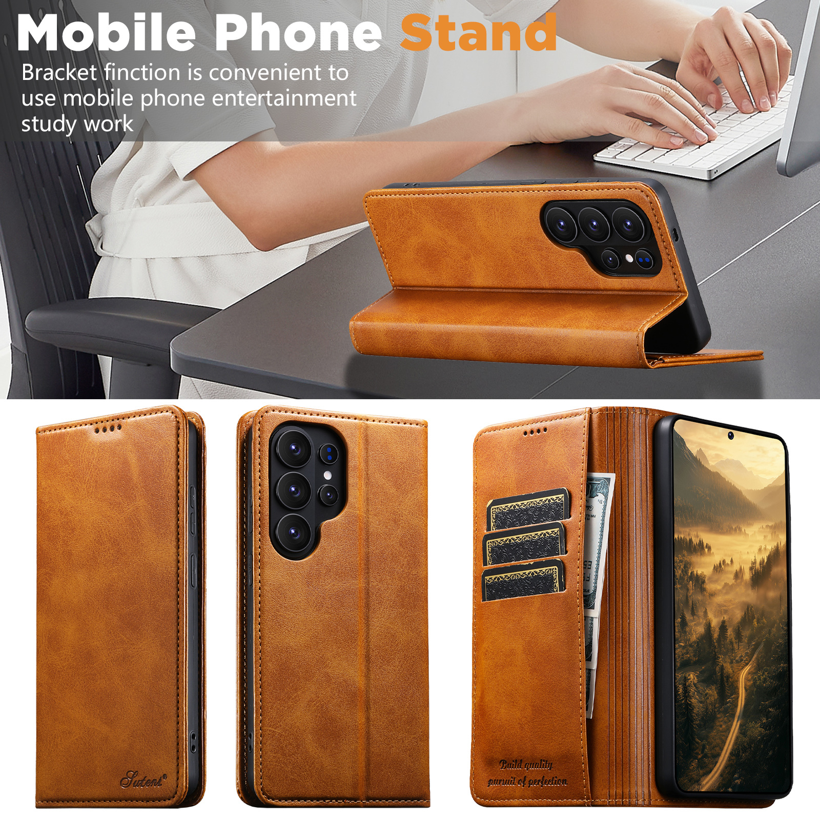 SUTENI J01 Faux Leather Card Holder Stand Wallet Magnet Flip Cover Phone Case For Samsung Galaxy S26 Ultra S25 Plus S24 S23 S22 Note20