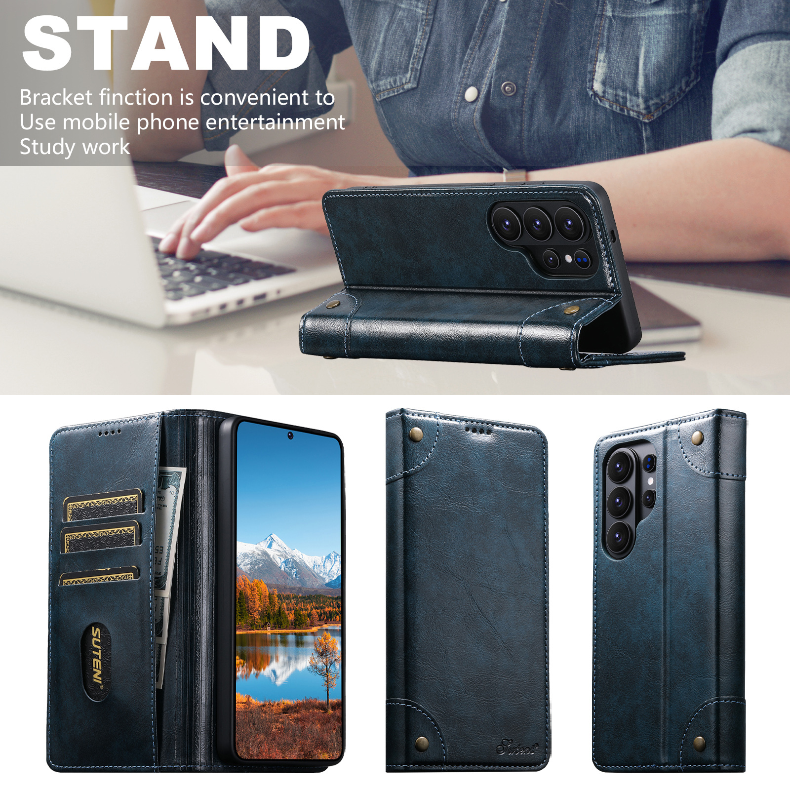 SUTENI BLK Phone Case Faux Leather Card Holder Stand Wallet Magnet Flip Cover For Samsung Galaxy S26 Ultra S25 Plus S24 S23 S22 Note20