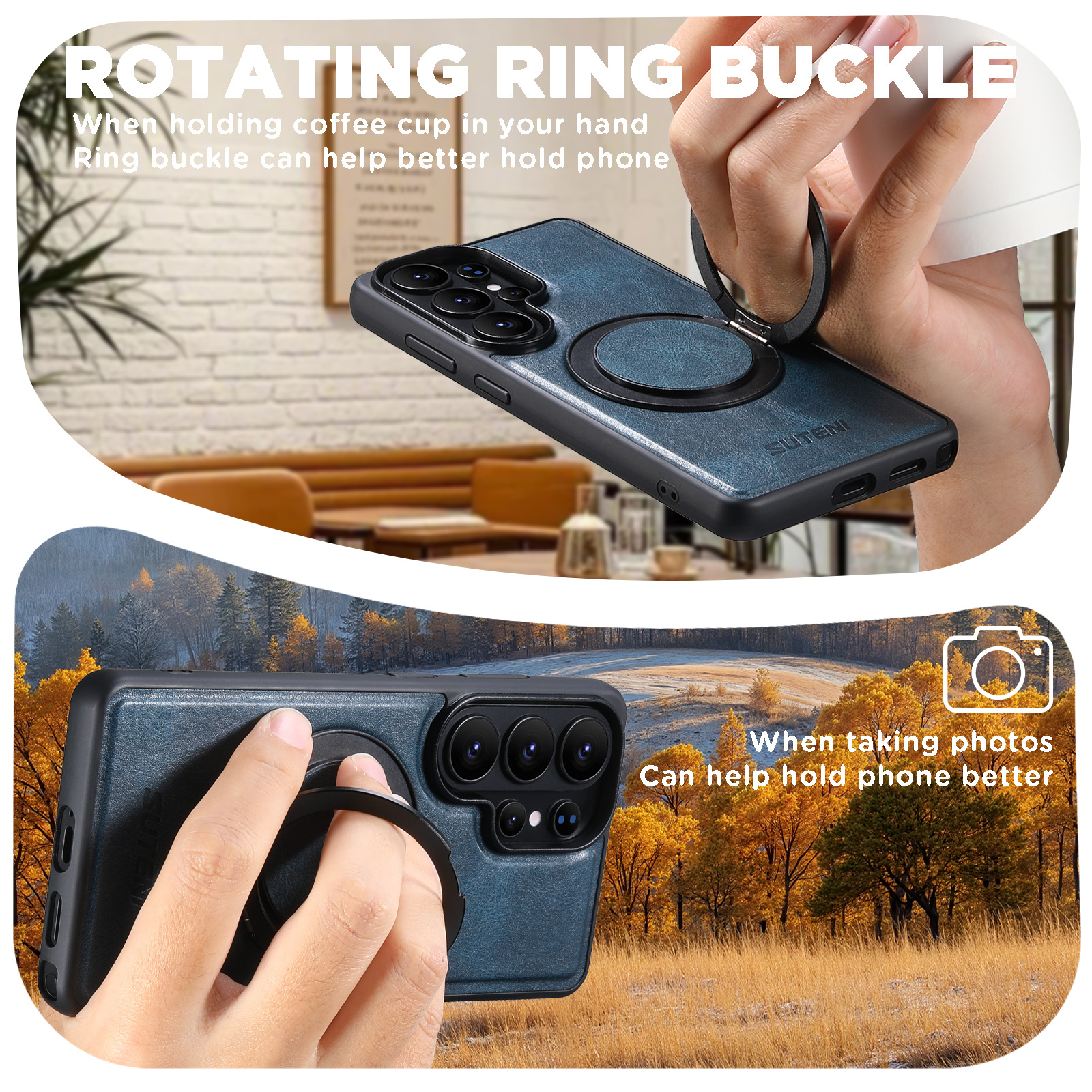 SUTENI G3YL Magnet Wireless Charging Phone Case Oil Wax Faux Leather 360° Rotating Stand Buckle For Samsung Galaxy S26 Ultra S25 S24 S23 S22