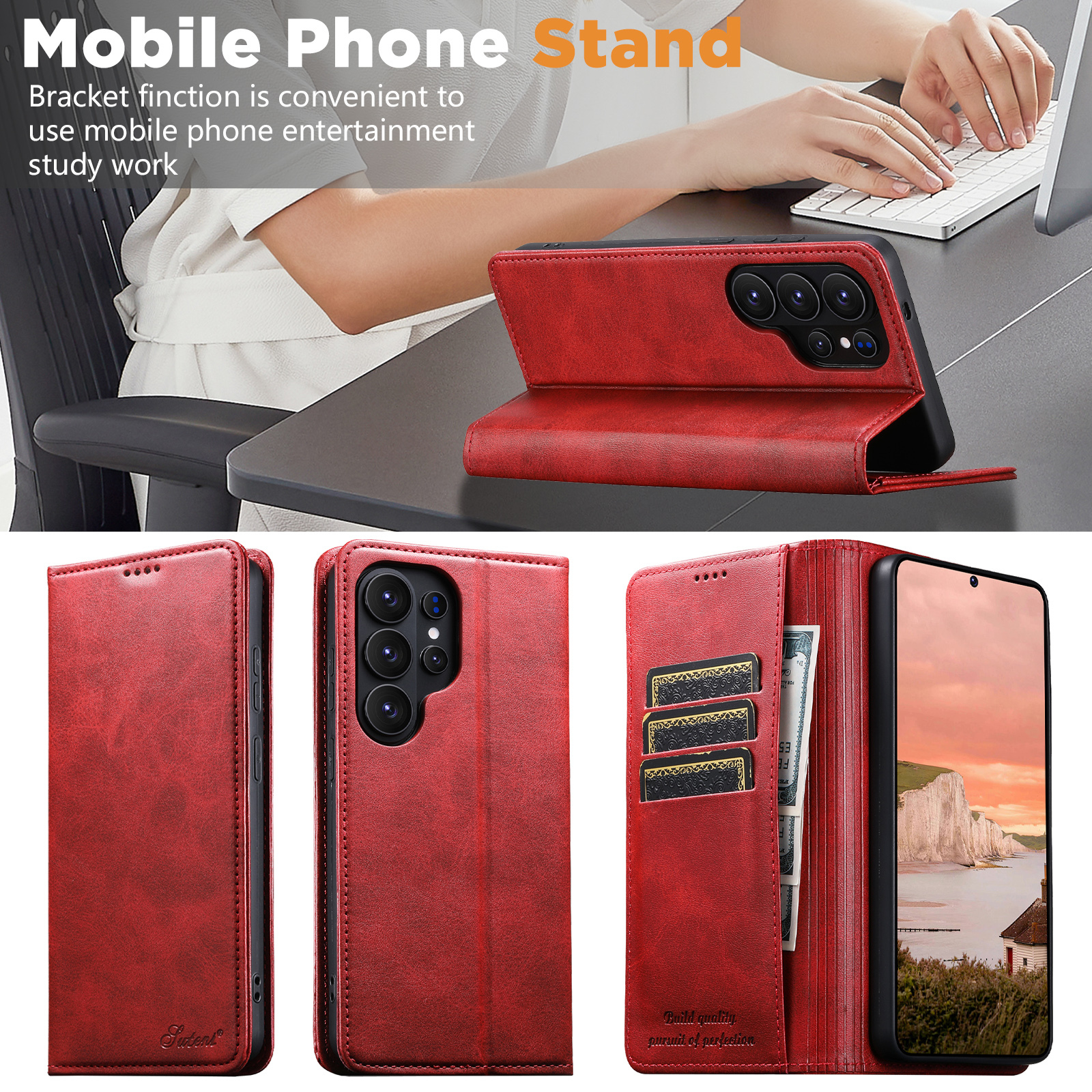 SUTENI J01 Faux Leather Card Holder Stand Wallet Magnet Flip Cover Phone Case For Samsung Galaxy S26 Ultra S25 Plus S24 S23 S22 Note20