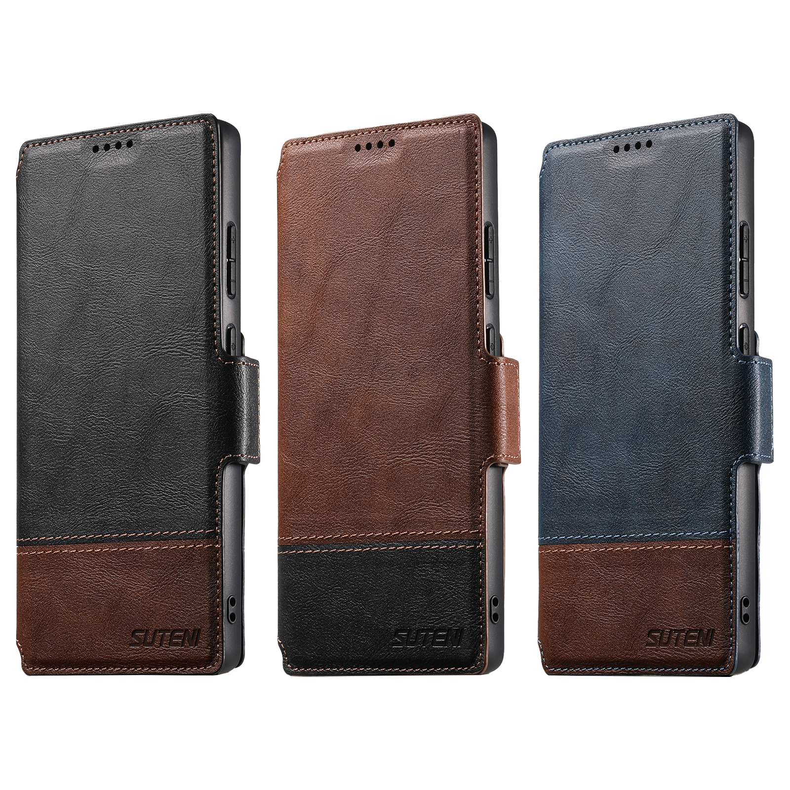 SUTENI Q06 Faux Leather Wireless Charging Card Holder Stand Wallet Magnetic Flip Cover Phone Case For Samsung Galaxy S25 Ultra S24 S23 S22