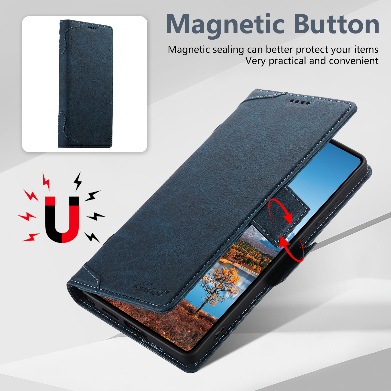 SUTENI J07 Wireless Charging Faux Leather Card Holder Stand Wallet Magnetic Button Flip Cover Phone Case For Samsung Galaxy S26 Ultra S25 S24 S23 S22