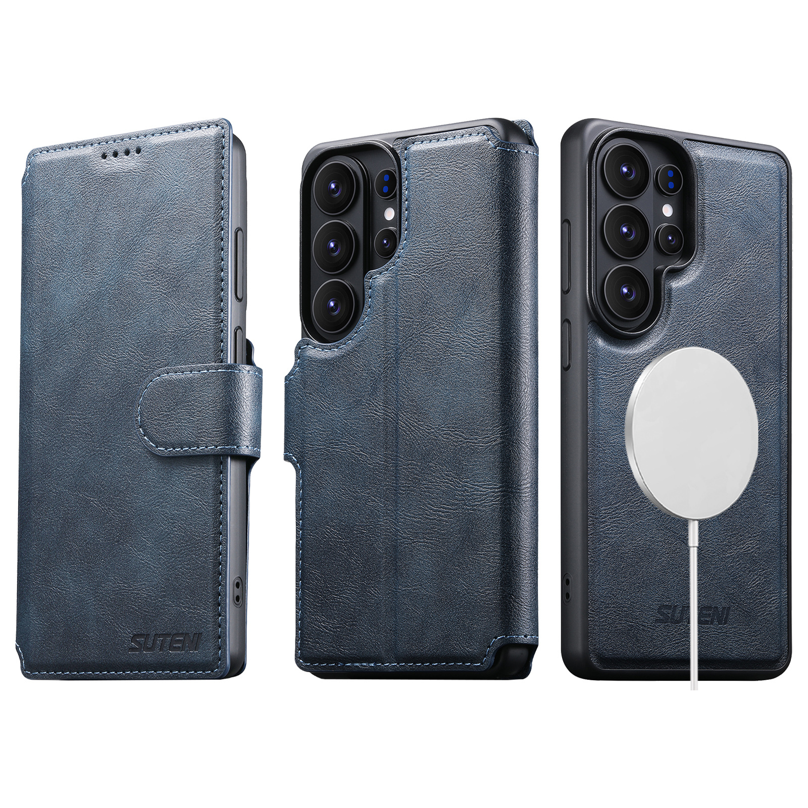 SUTENI Q05 Faux Leather Wireless Charging Card Holder Stand Wallet Magnetic Flip Cover Phone Case For Samsung Galaxy S26 Ultra S25 S24 S23 S22