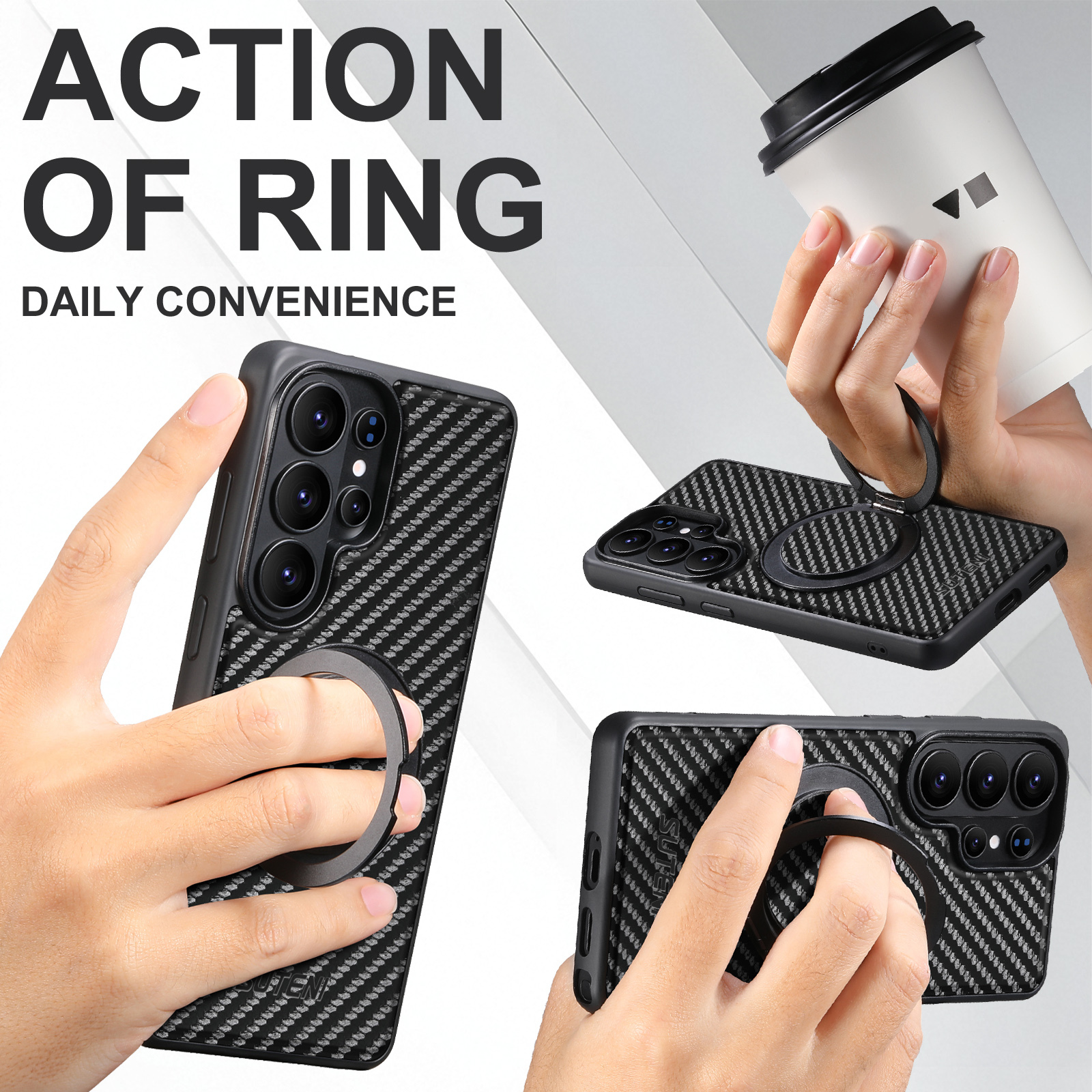 Suteni G3TXW Mobile Phone Case Magnet Wireless Charging 360° Rotating Stand Faux Leather Ring Buckle For Samsung Galaxy S26 Ultra S25 S24 S23 S22