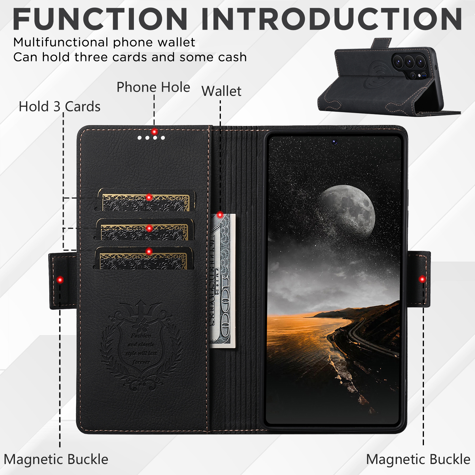 SUTENI J07 Wireless Charging Faux Leather Card Holder Stand Wallet Magnetic Button Flip Cover Phone Case For Samsung Galaxy S26 Ultra S25 S24 S23 S22