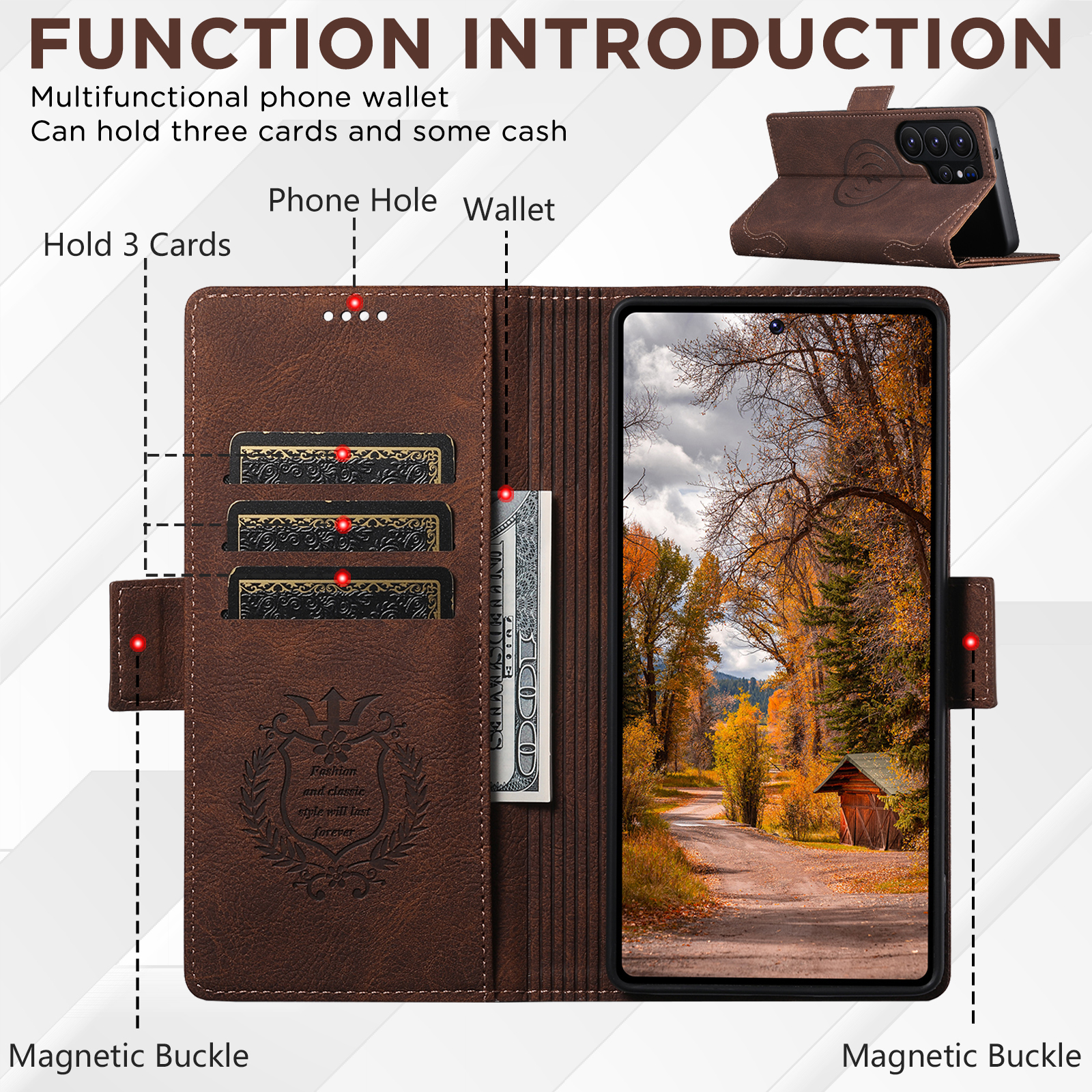SUTENI J07 Wireless Charging Faux Leather Card Holder Stand Wallet Magnetic Button Flip Cover Phone Case For Samsung Galaxy S26 Ultra S25 S24 S23 S22