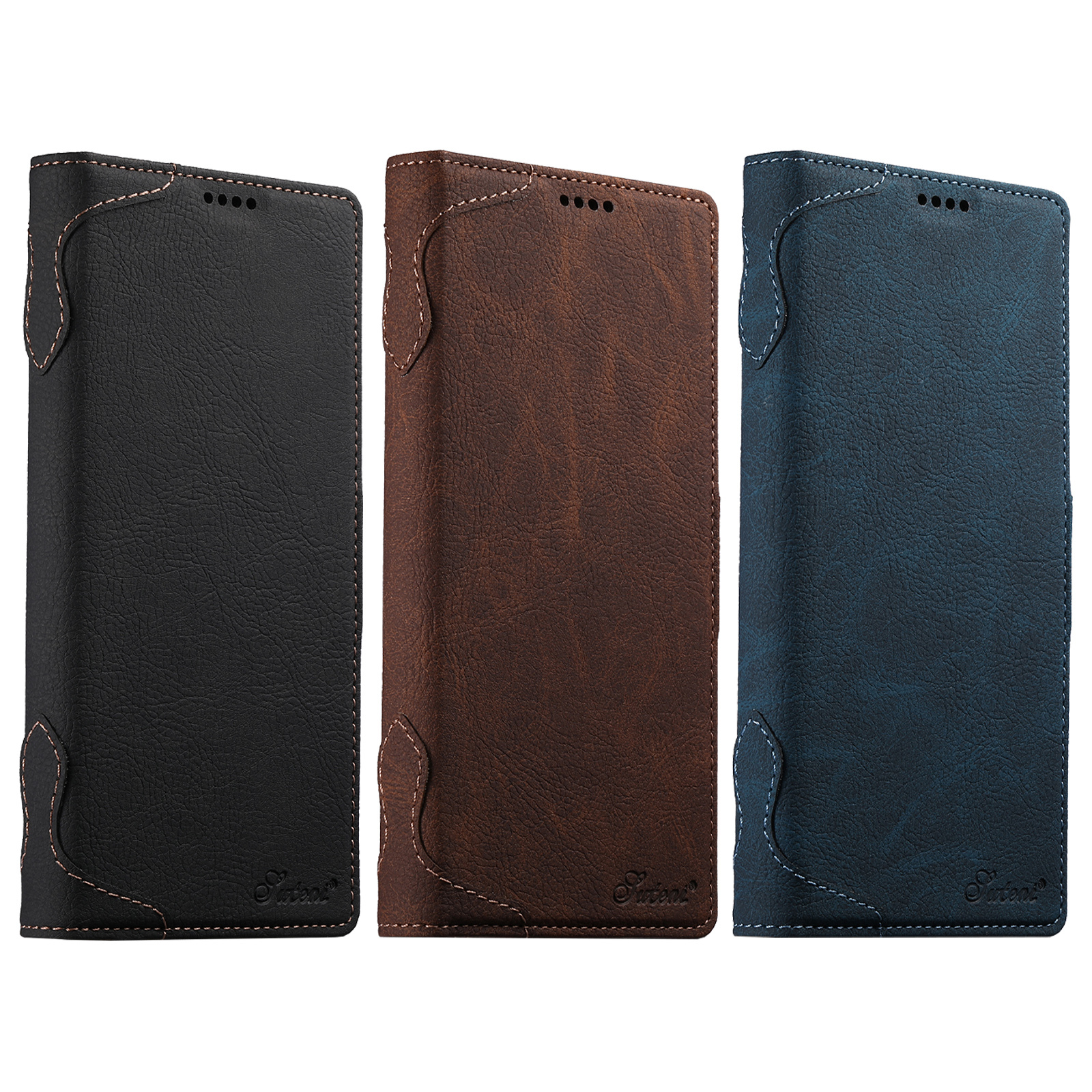 SUTENI J07 Wireless Charging Faux Leather Card Holder Stand Wallet Magnetic Button Flip Cover Phone Case For Samsung Galaxy S25Ultra S24 S23 S22