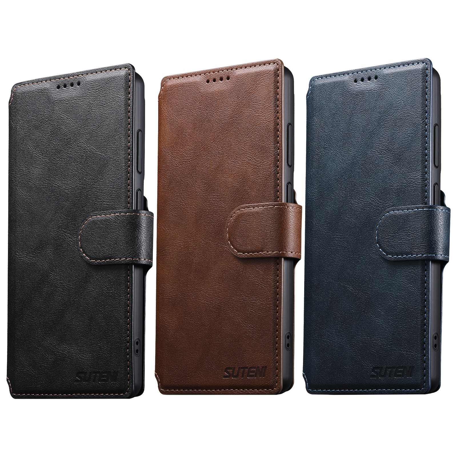 SUTENI Q05 Faux Leather Wireless Charging Card Holder Stand Wallet Magnetic Flip Cover Phone Case For Samsung Galaxy S25 Ultra S24 S23 S22