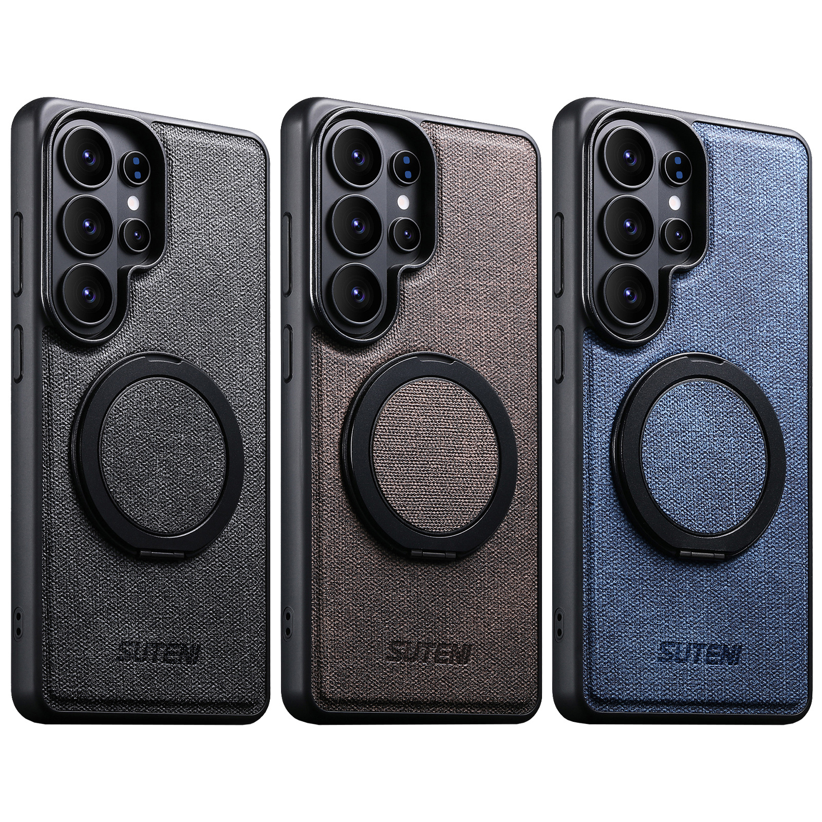 SUTENI G3NZ Magnet Wireless Charging Phone Case Faux Leather 360° Rotating Stand Ring Buckle Frosted Feel For Samsung Galaxy S25Ultra S24 S23 S22