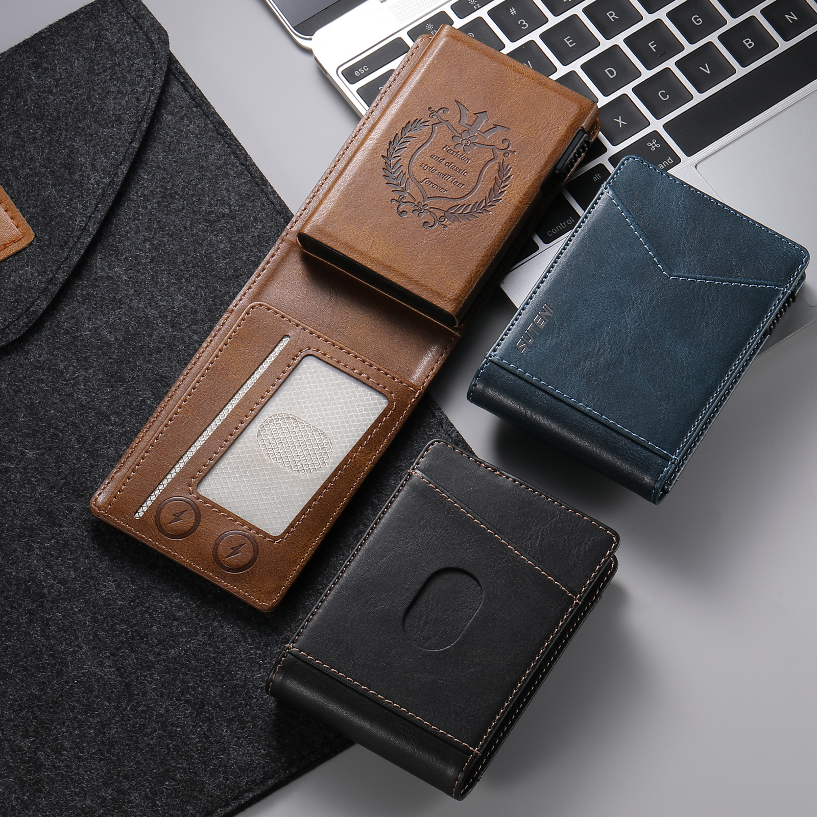 SUTENI KH8YL Card Slot Wallet Flip Cover Faux Leather Card Box Pressing The Button Automatically Ejects The Card