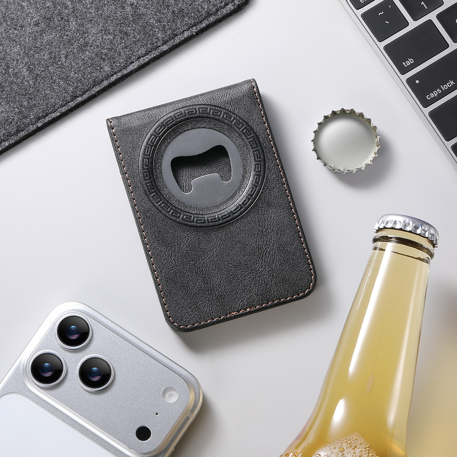 SUTENI S5 Mobile Phone Stand Magnet Flip Pocket Card Holder Storage Luxury Faux Leather Bottle Opener Bag Wallet