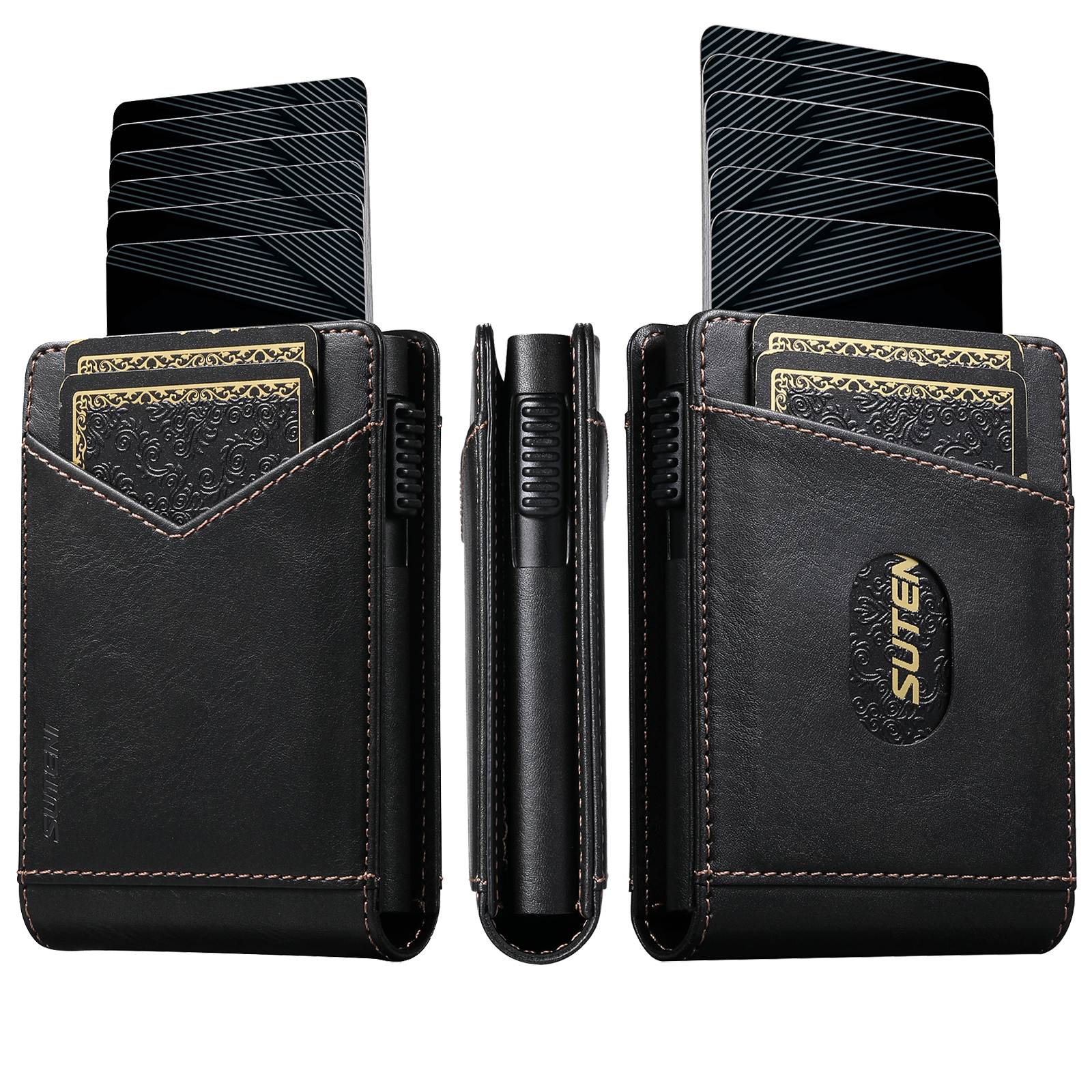 SUTENI KH8YL Card Slot Wallet Flip Cover Faux Leather Card Box Pressing The Button Automatically Ejects The Card