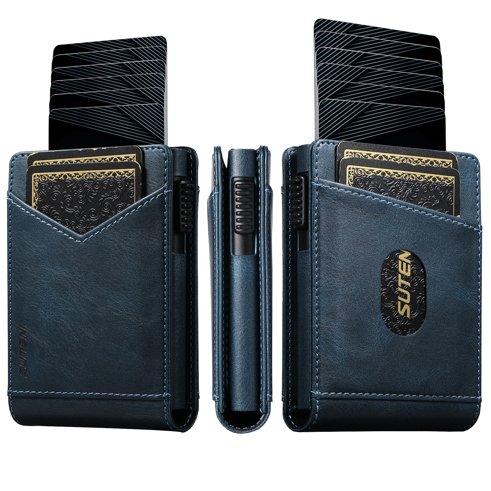 SUTENI KH8YL Card Slot Wallet Flip Cover Faux Leather Card Box Pressing The Button Automatically Ejects The Card