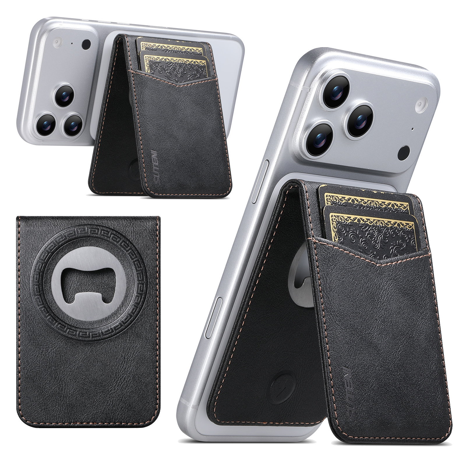 SUTENI S5 Mobile Phone Stand Magnet Flip Pocket Card Holder Storage Luxury Faux Leather Bottle Opener Bag Wallet