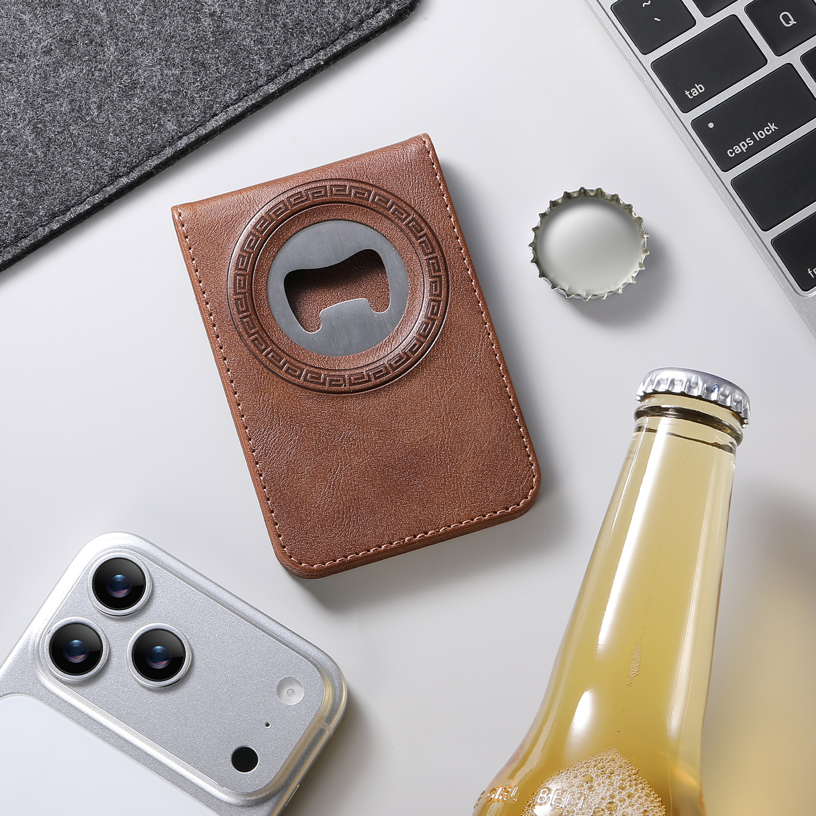 SUTENI S5 Mobile Phone Stand Magnet Flip Pocket Card Holder Storage Luxury Faux Leather Bottle Opener Bag Wallet