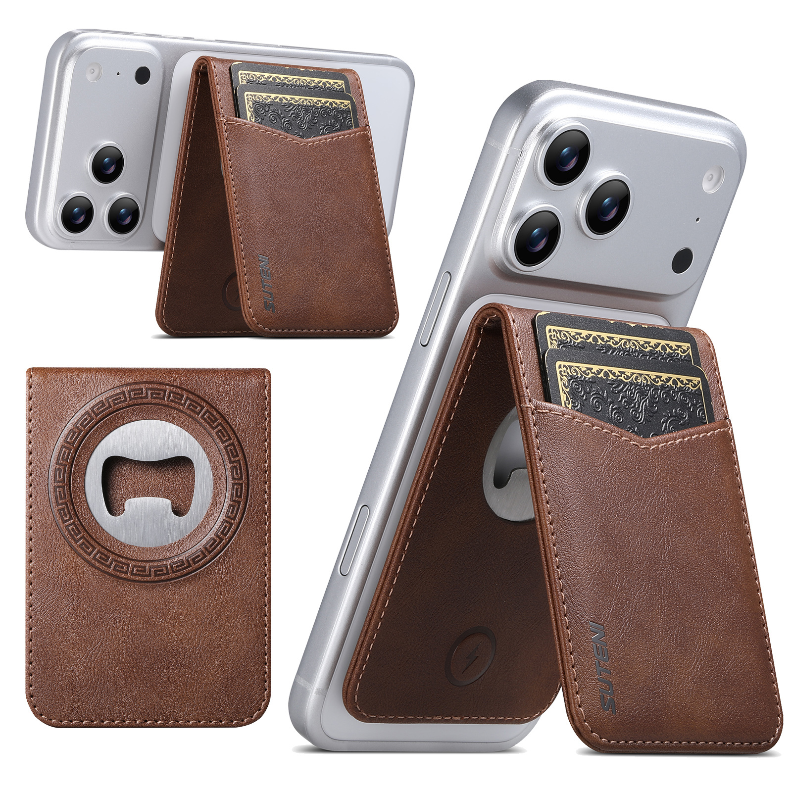 SUTENI S5 Mobile Phone Stand Magnet Flip Pocket Card Holder Storage Luxury Faux Leather Bottle Opener Bag Wallet