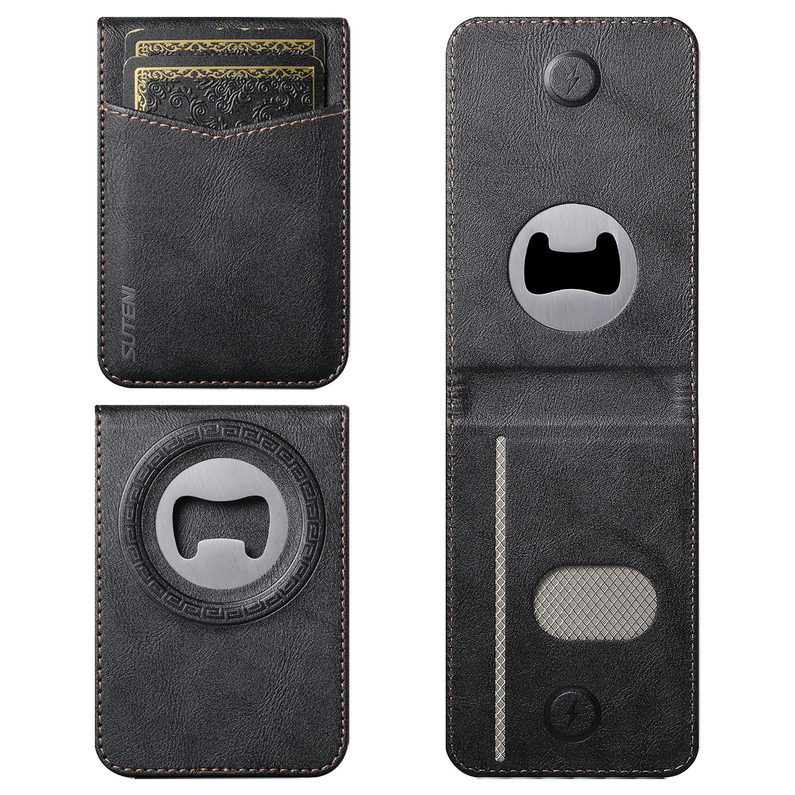SUTENI S5 Mobile Phone Stand Magnet Flip Pocket Card Holder Storage Luxury Faux Leather Bottle Opener Bag Wallet
