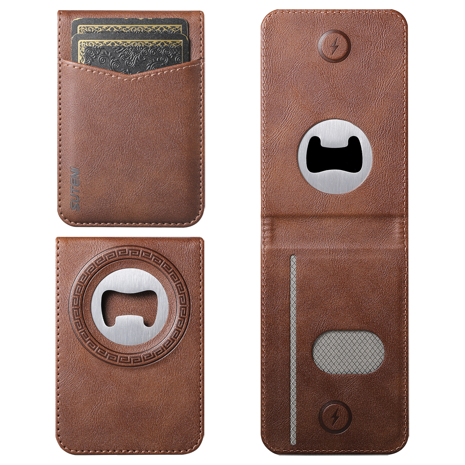 SUTENI S5 Mobile Phone Stand Magnet Flip Pocket Card Holder Storage Luxury Faux Leather Bottle Opener Bag Wallet