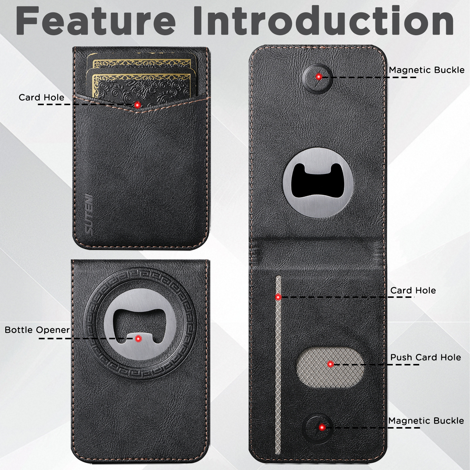 SUTENI S5 Mobile Phone Stand Magnet Flip Pocket Card Holder Storage Luxury Faux Leather Bottle Opener Bag Wallet