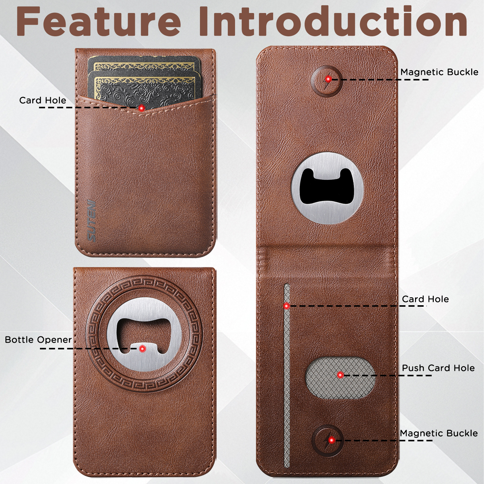 SUTENI S5 Mobile Phone Stand Magnet Flip Pocket Card Holder Storage Luxury Faux Leather Bottle Opener Bag Wallet