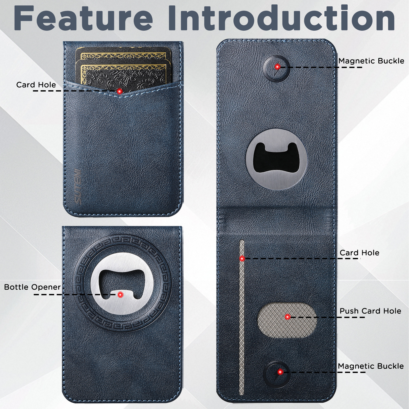 SUTENI S5 Mobile Phone Stand Magnet Flip Pocket Card Holder Storage Luxury Faux Leather Bottle Opener Bag Wallet
