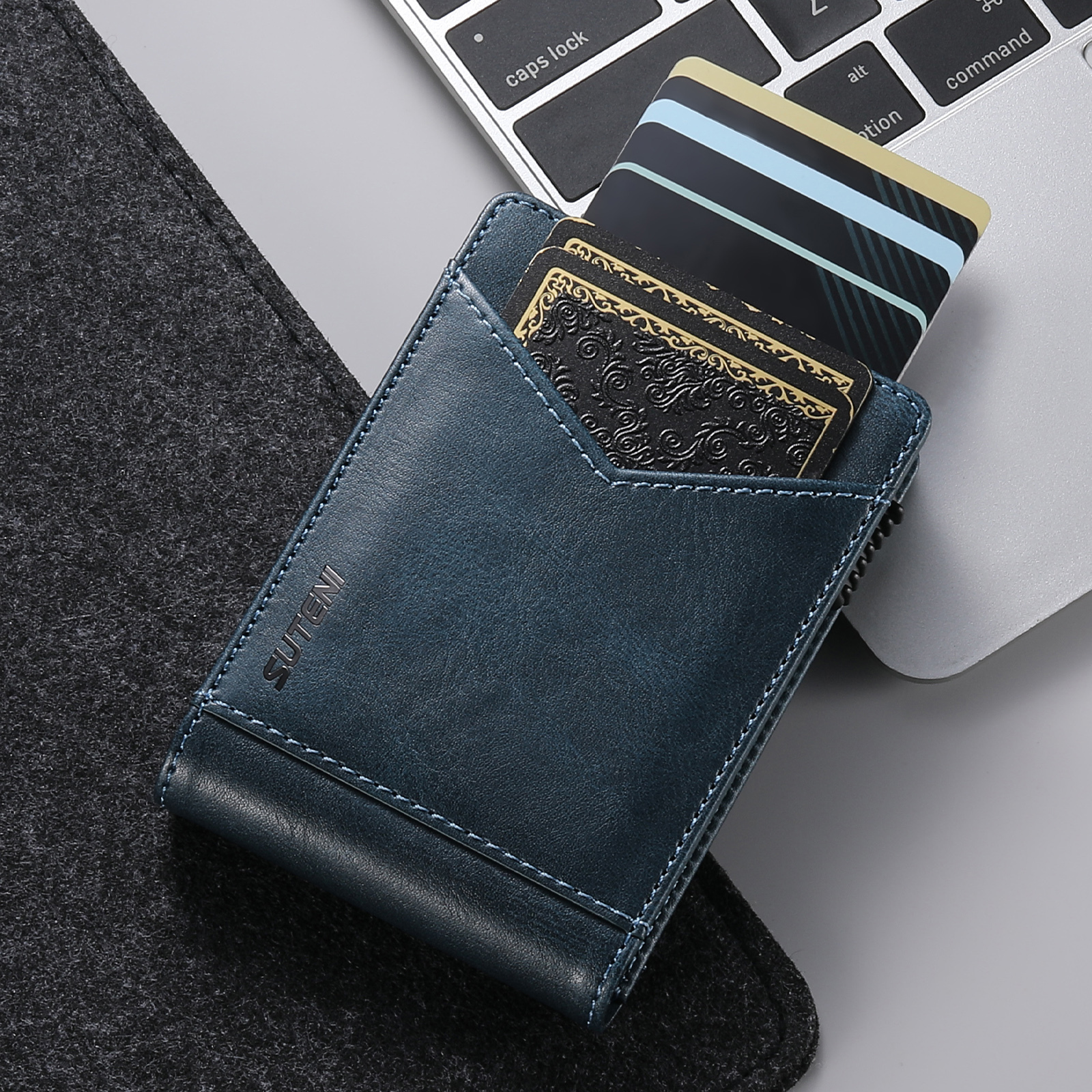 SUTENI KH8YL Card Slot Wallet Flip Cover Faux Leather Card Box Pressing The Button Automatically Ejects The Card