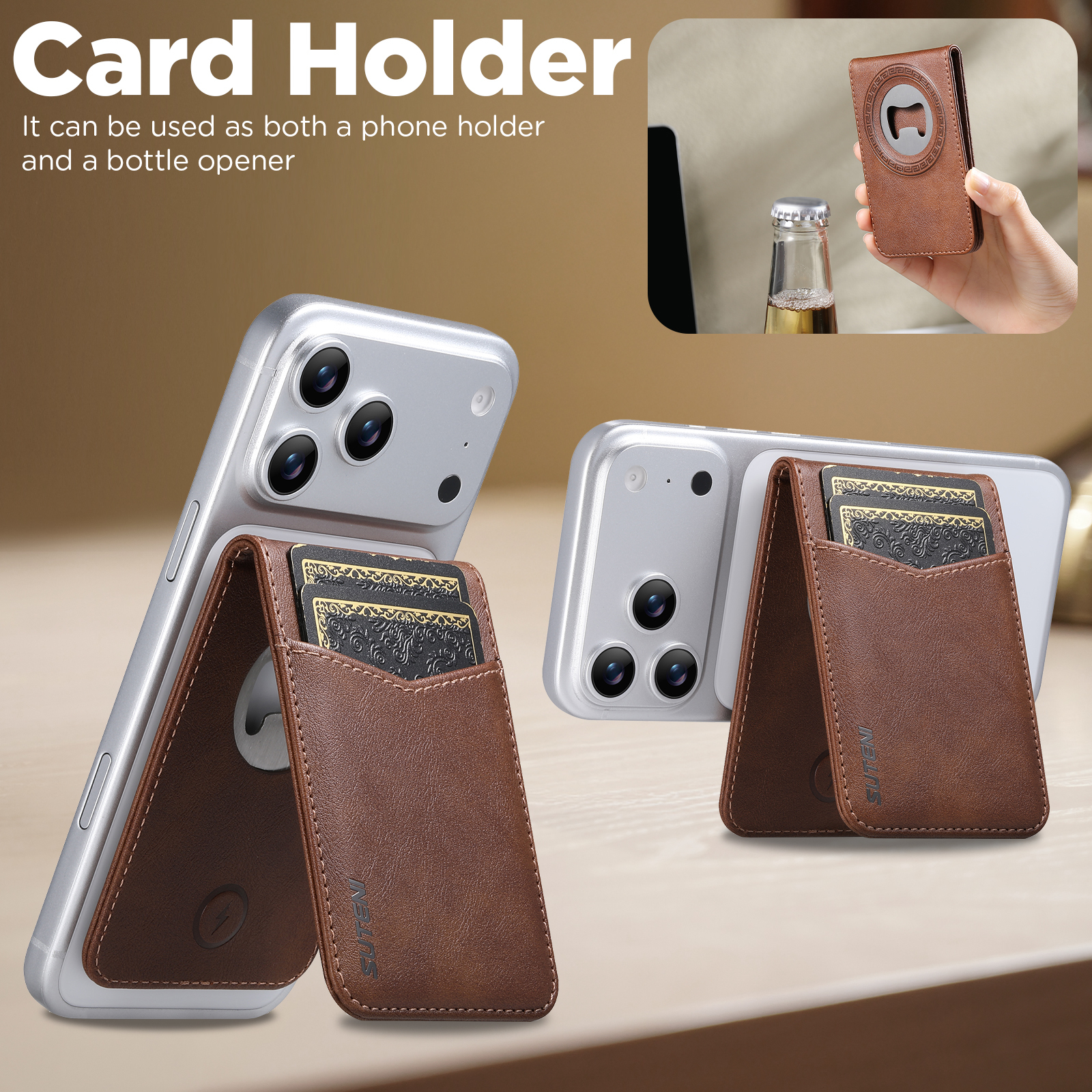 SUTENI S5 Mobile Phone Stand Magnet Flip Pocket Card Holder Storage Luxury Faux Leather Bottle Opener Bag Wallet