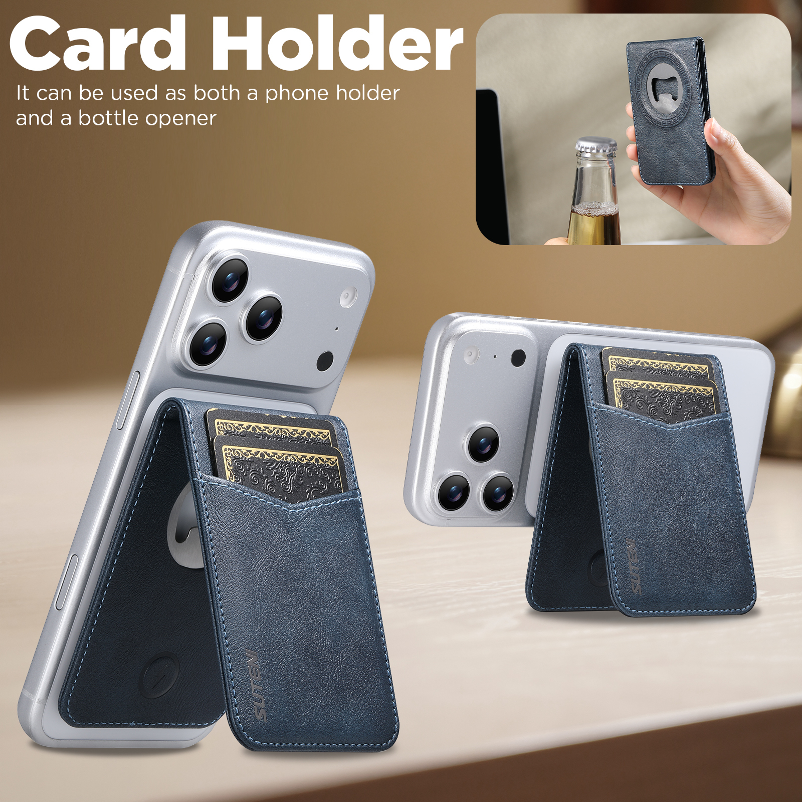 SUTENI S5 Mobile Phone Stand Magnet Flip Pocket Card Holder Storage Luxury Faux Leather Bottle Opener Bag Wallet