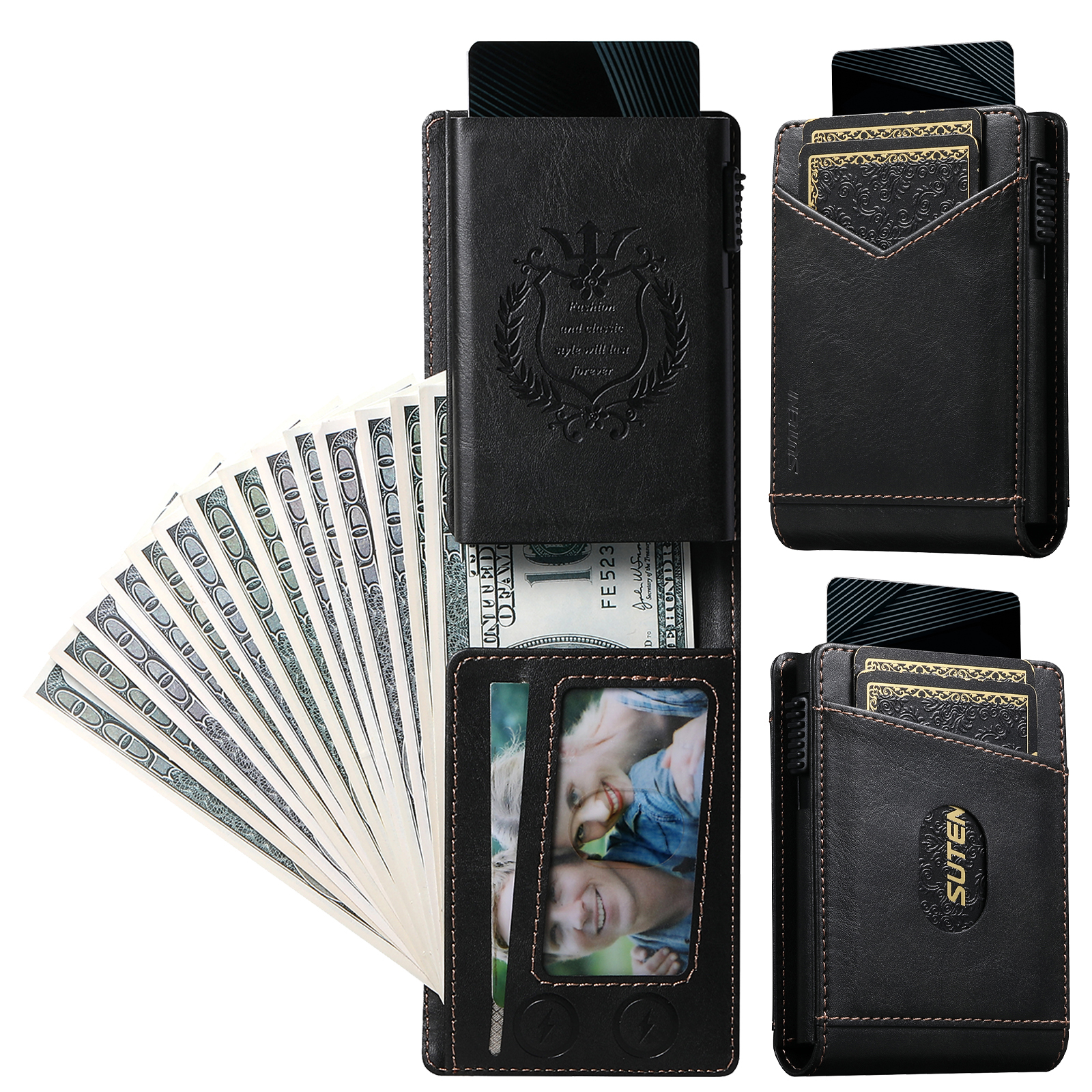 SUTENI KH8YL Card Slot Wallet Flip Cover Faux Leather Card Box Pressing The Button Automatically Ejects The Card