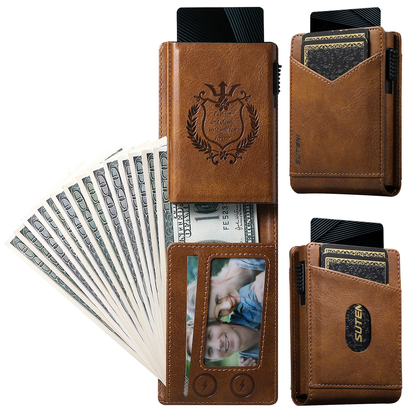 SUTENI KH8YL Card Slot Wallet Flip Cover Faux Leather Card Box Pressing The Button Automatically Ejects The Card