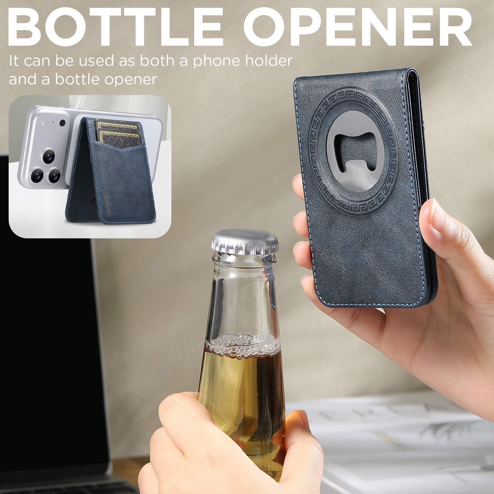 SUTENI S5 Mobile Phone Stand Magnet Flip Pocket Card Holder Storage Luxury Faux Leather Bottle Opener Bag Wallet