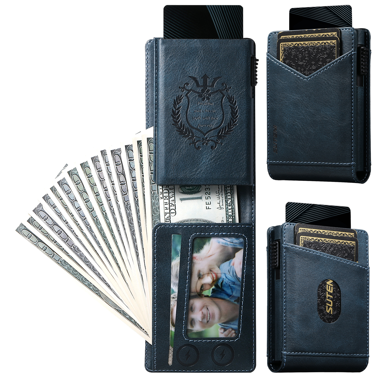 SUTENI KH8YL Card Slot Wallet Flip Cover Faux Leather Card Box Pressing The Button Automatically Ejects The Card