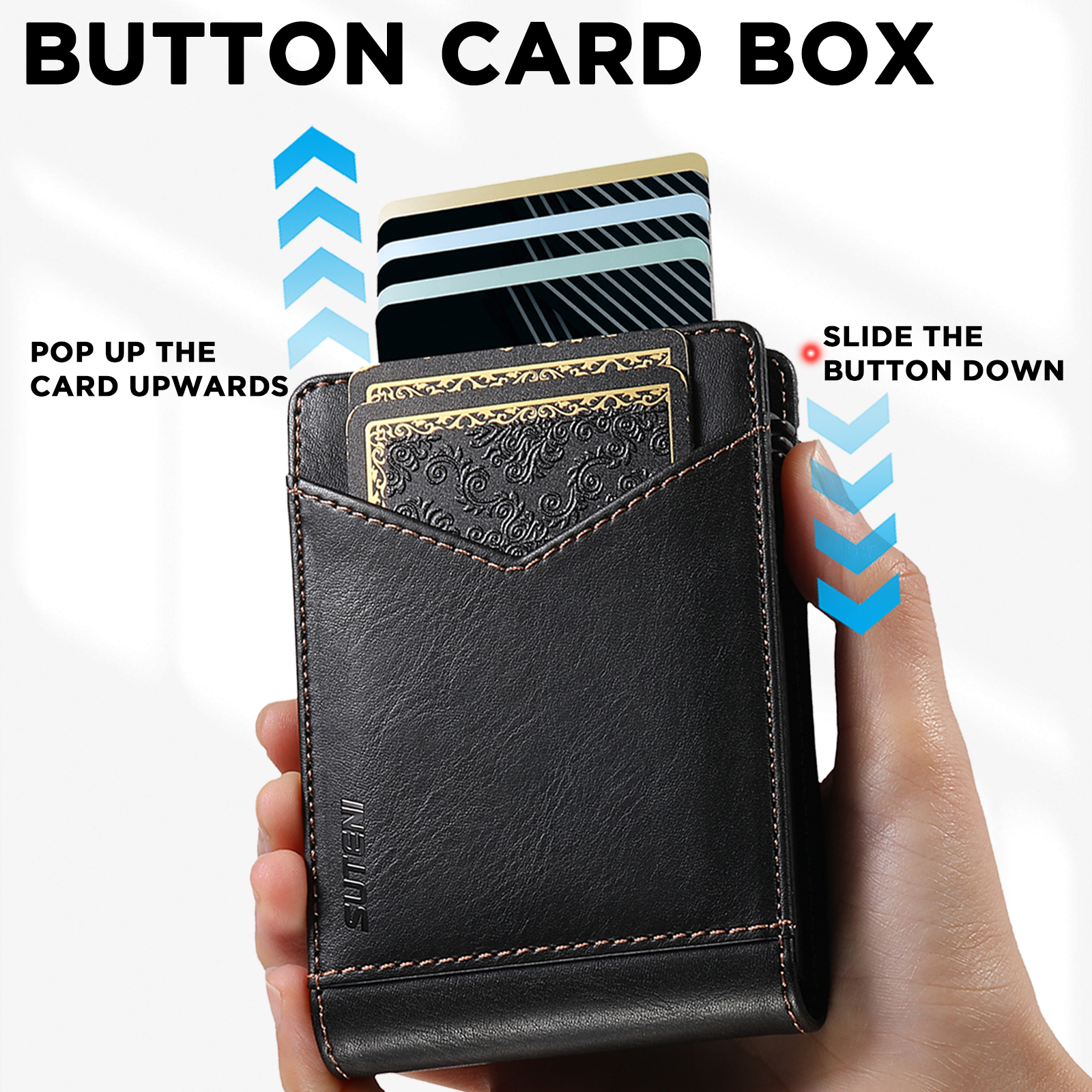 SUTENI KH8YL Card Slot Wallet Flip Cover Faux Leather Card Box Pressing The Button Automatically Ejects The Card