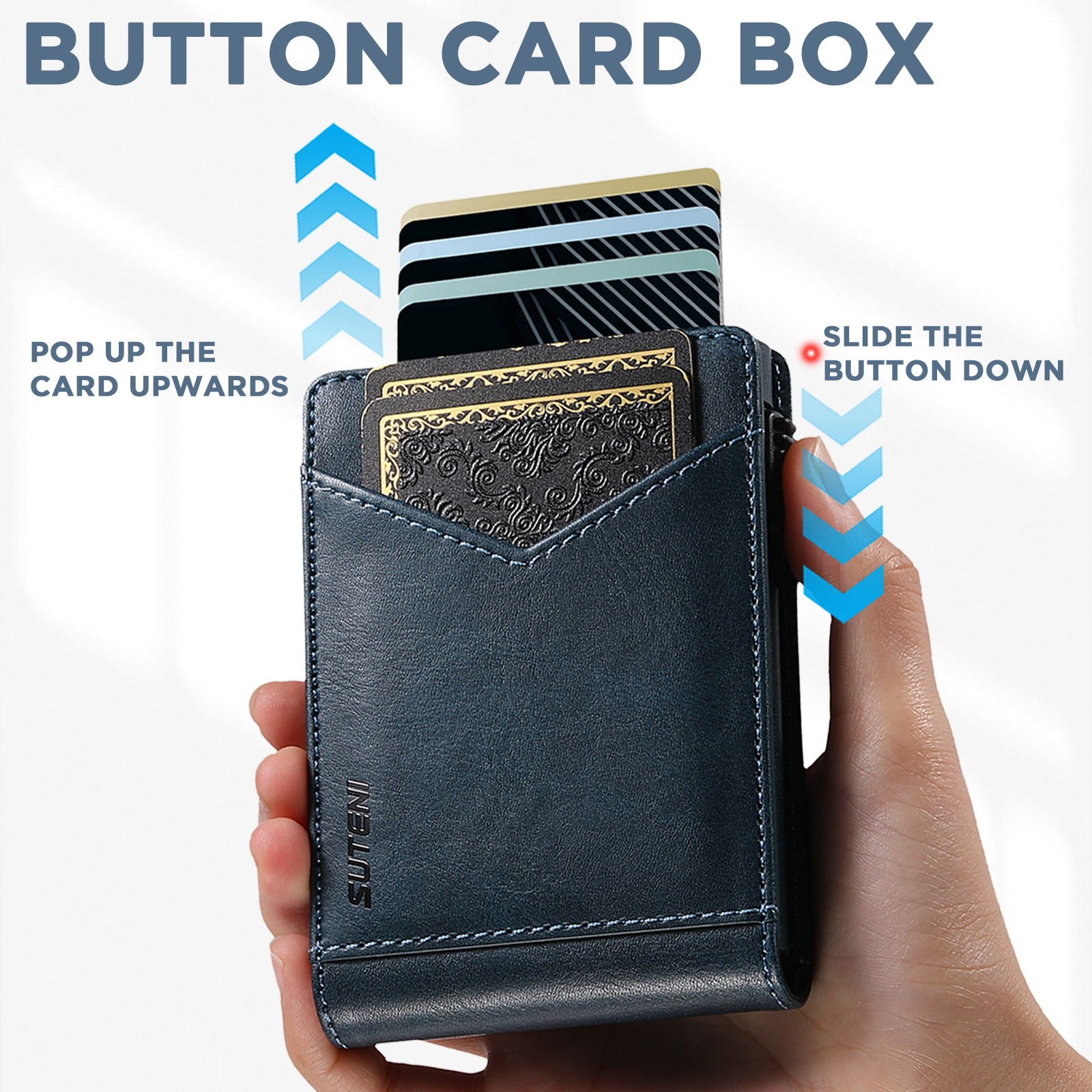 SUTENI KH8YL Card Slot Wallet Flip Cover Faux Leather Card Box Pressing The Button Automatically Ejects The Card