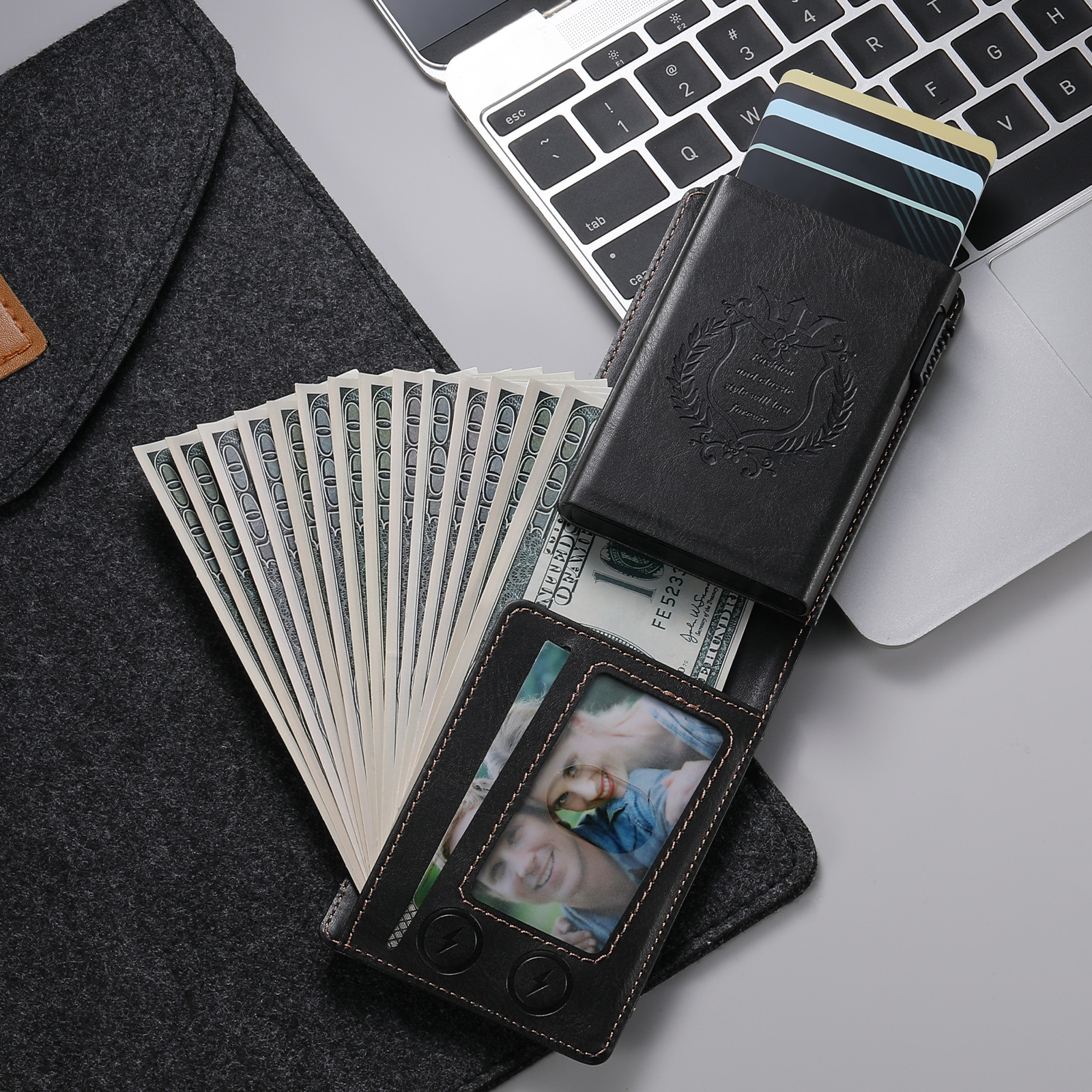 SUTENI KH8YL Card Slot Wallet Flip Cover Faux Leather Card Box Pressing The Button Automatically Ejects The Card
