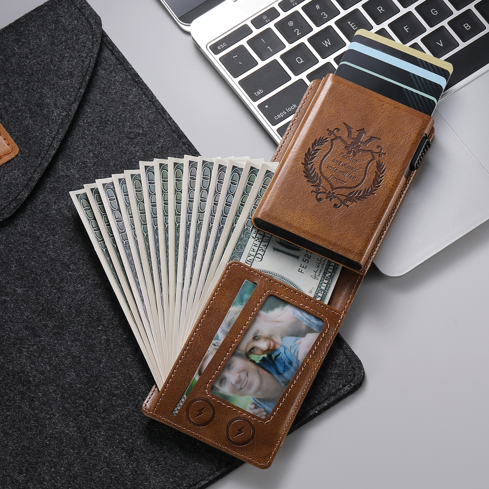 SUTENI KH8YL Card Slot Wallet Flip Cover Faux Leather Card Box Pressing The Button Automatically Ejects The Card