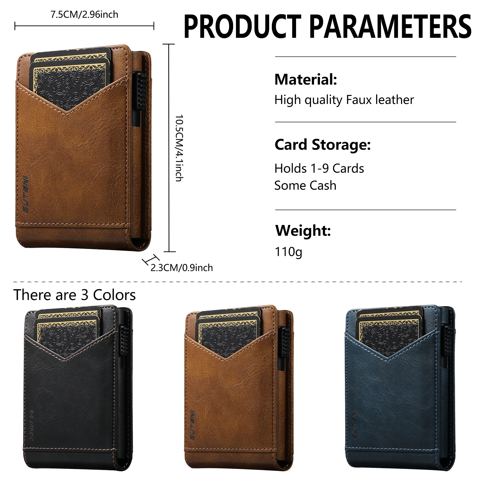 SUTENI KH8YL Card Slot Wallet Flip Cover Faux Leather Card Box Pressing The Button Automatically Ejects The Card