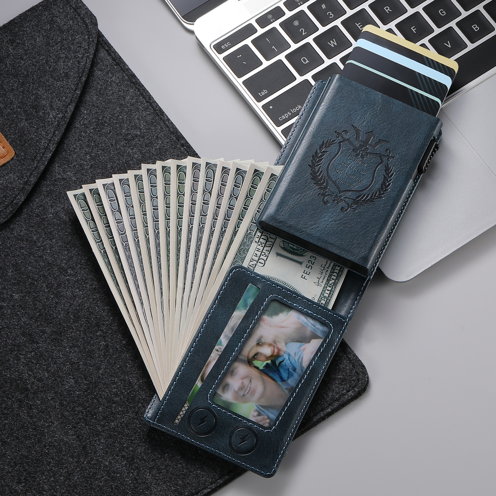 SUTENI KH8YL Card Slot Wallet Flip Cover Faux Leather Card Box Pressing The Button Automatically Ejects The Card
