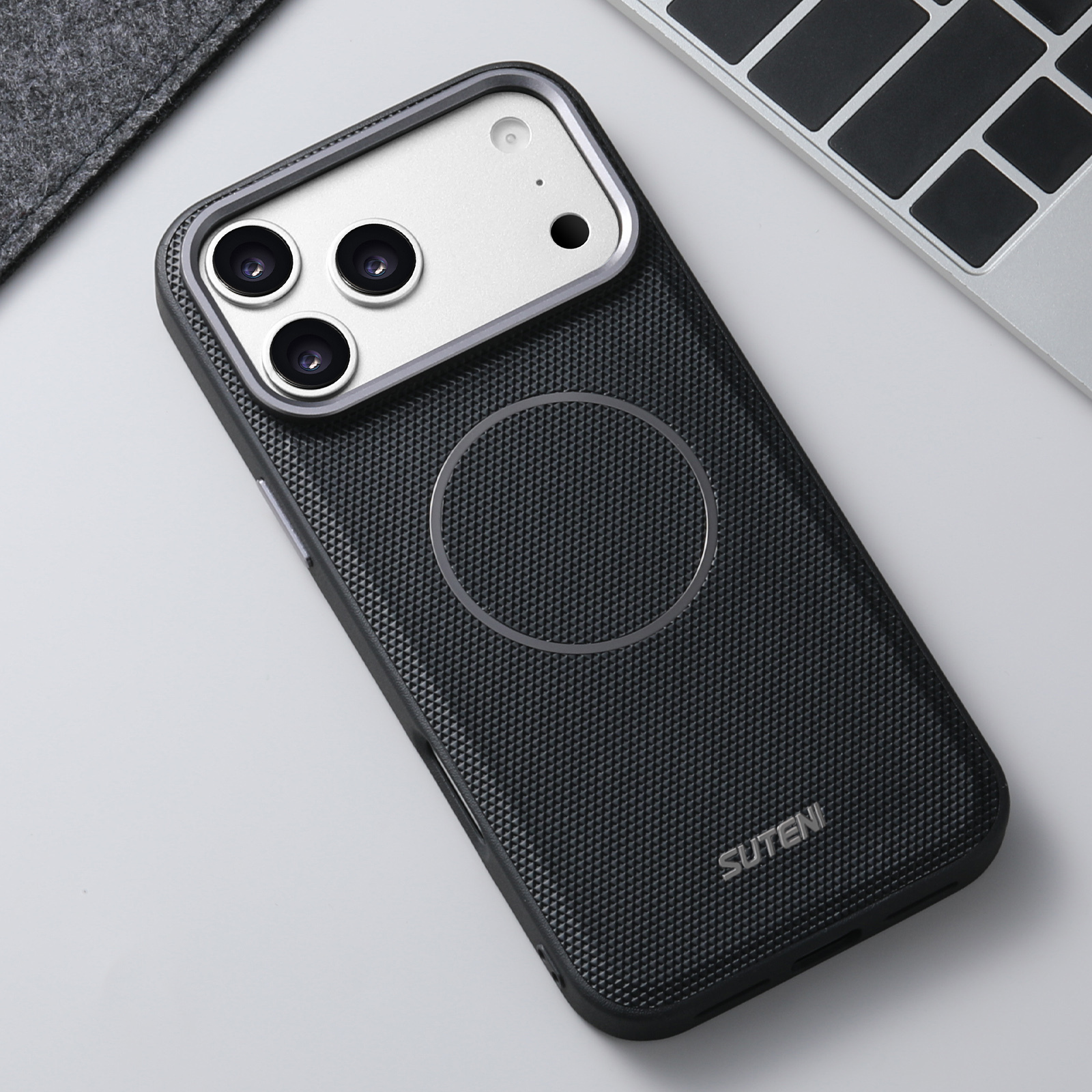 SUTENI G8SJ Faux Leather Magnet Wireless Charging Smooth Texture Metal Lens Frame Phone Case For iPhone 17 Pro Max 16 Plus 15 14 13
