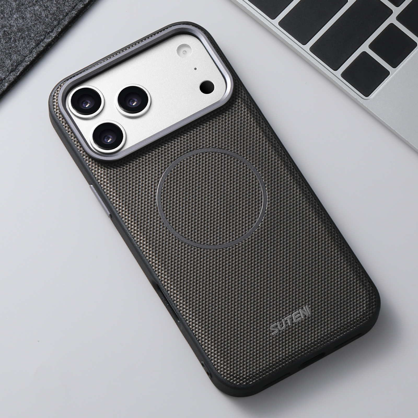 SUTENI G8SJ Faux Leather Magnet Wireless Charging Smooth Texture Metal Lens Frame Phone Case For iPhone 17 Pro Max 16 Plus 15 14 13