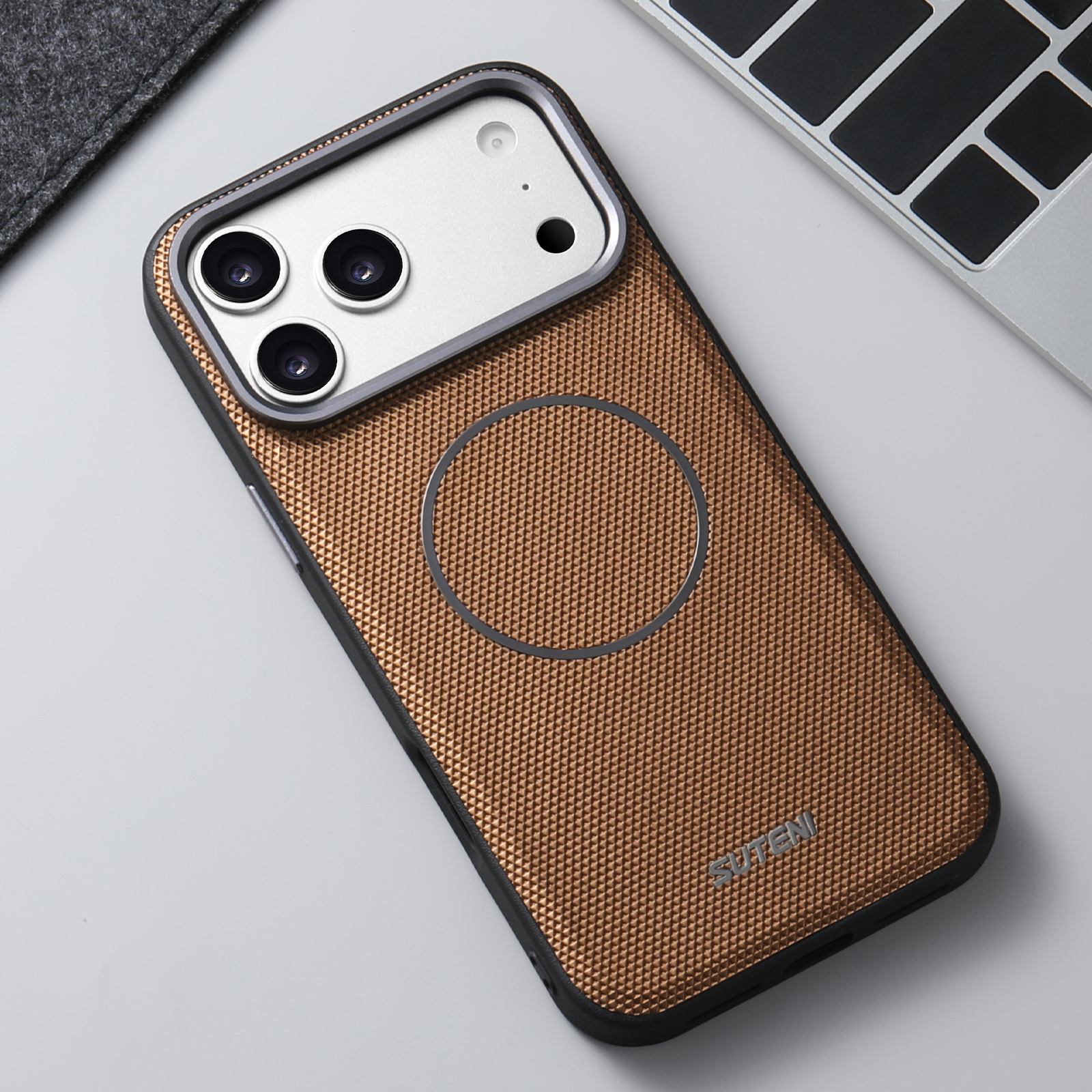 SUTENI G8SJ Faux Leather Magnet Wireless Charging Smooth Texture Metal Lens Frame Phone Case For iPhone 17 Pro Max 16 Plus 15 14 13