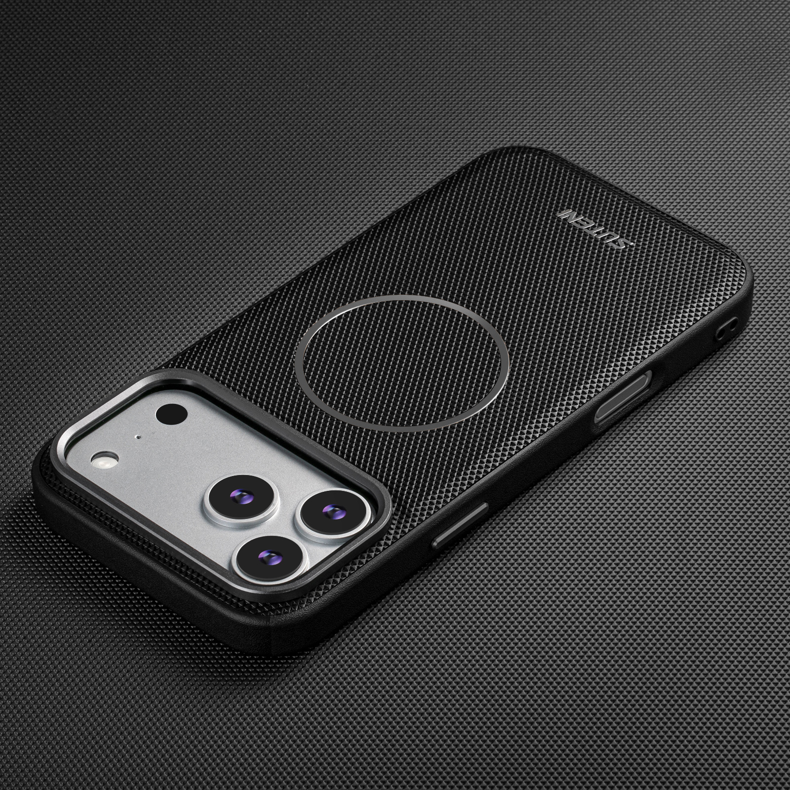 SUTENI G8SJ Faux Leather Magnet Wireless Charging Smooth Texture Metal Lens Frame Phone Case For iPhone 17 Pro Max 16 Plus 15 14 13