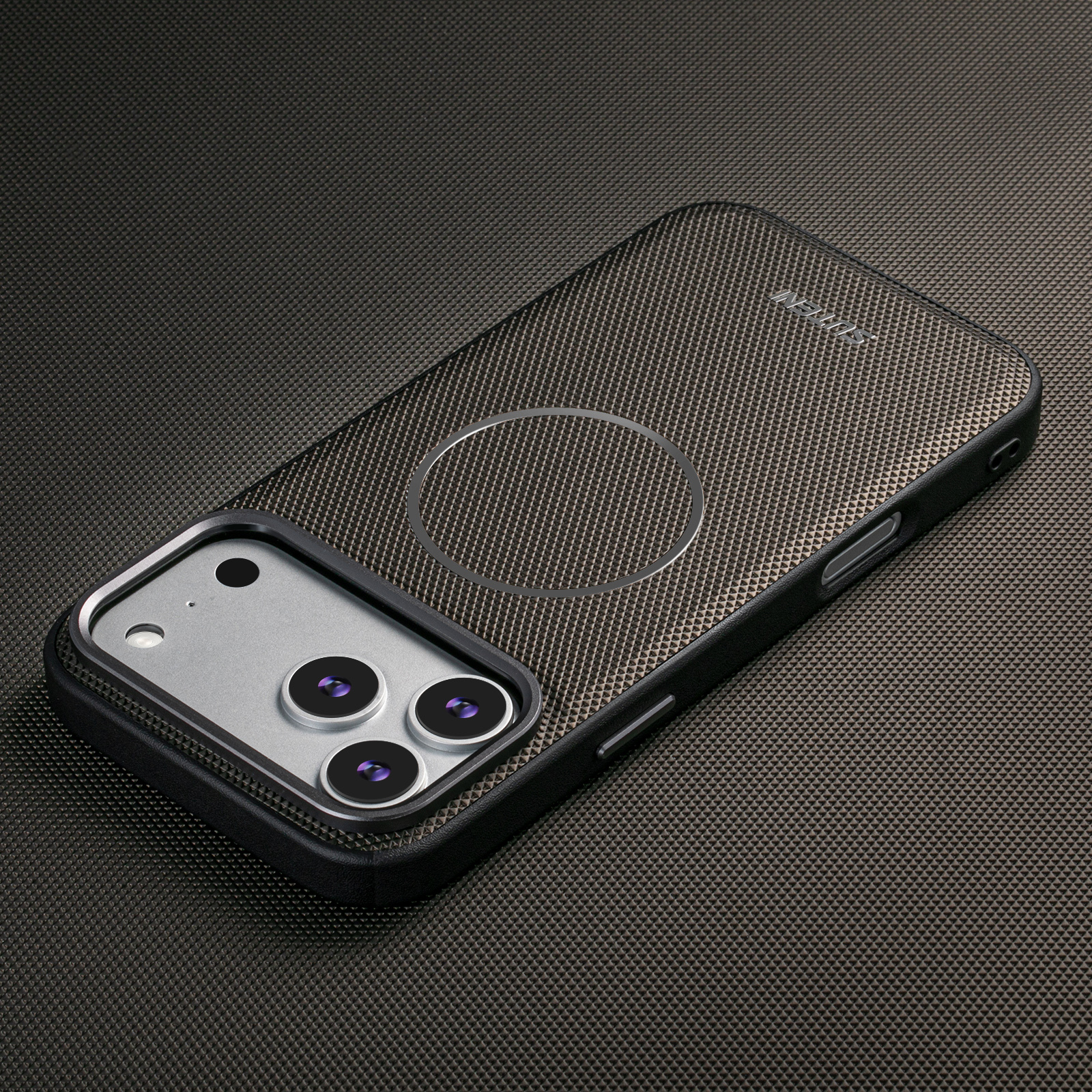 SUTENI G8SJ Faux Leather Magnet Wireless Charging Smooth Texture Metal Lens Frame Phone Case For iPhone 17 Pro Max 16 Plus 15 14 13