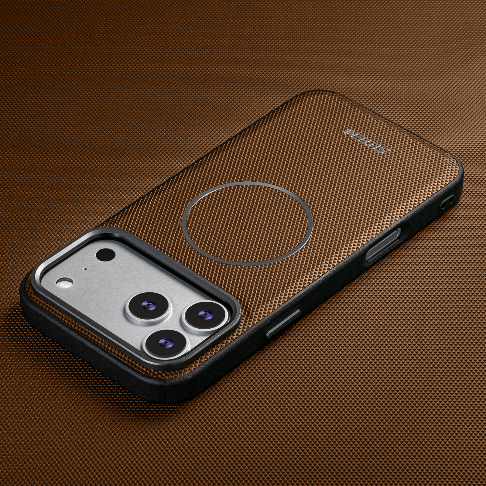 SUTENI G8SJ Faux Leather Magnet Wireless Charging Smooth Texture Metal Lens Frame Phone Case For iPhone 17 Pro Max 16 Plus 15 14 13