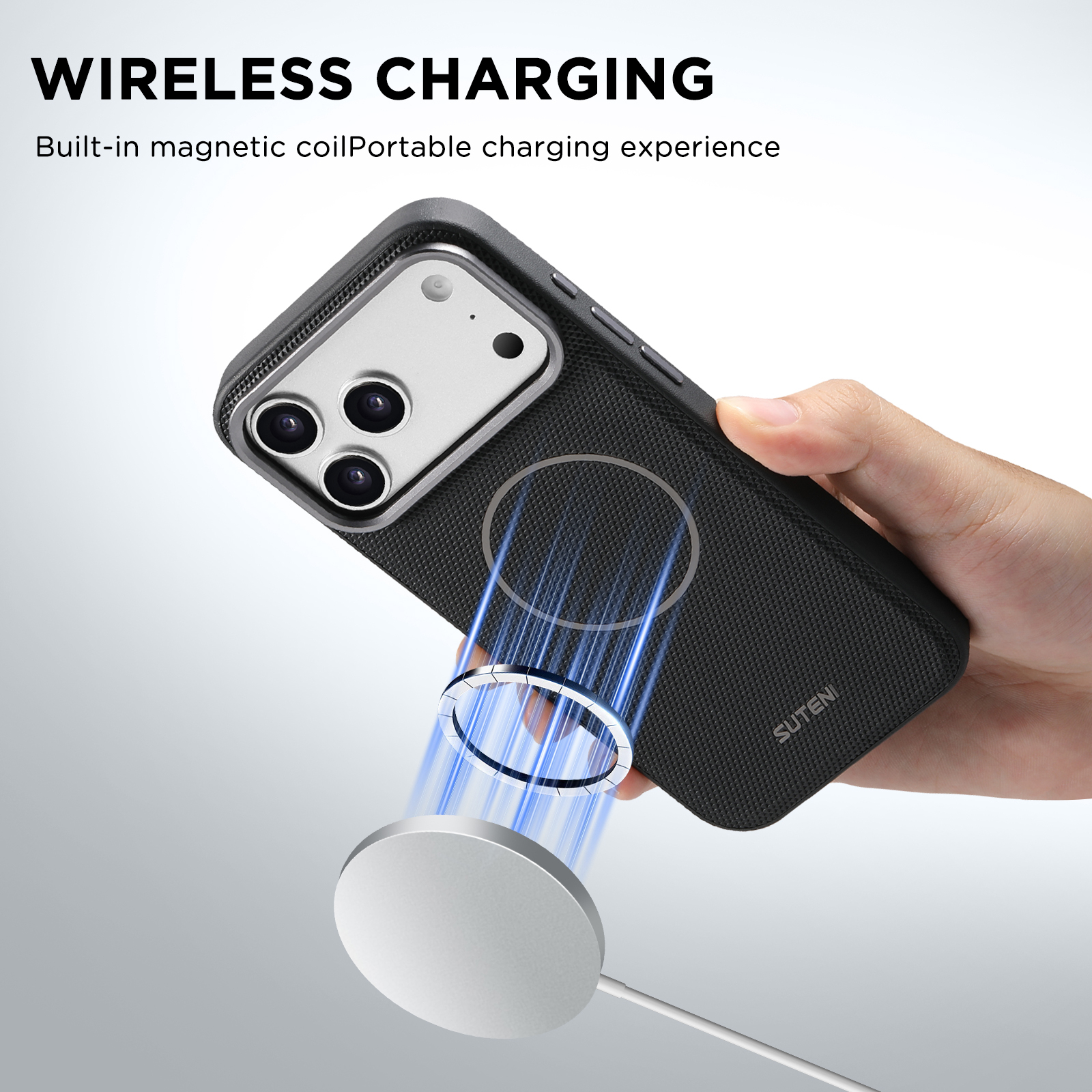 SUTENI G8SJ Faux Leather Magnet Wireless Charging Smooth Texture Metal Lens Frame Phone Case For iPhone 17 Pro Max 16 Plus 15 14 13